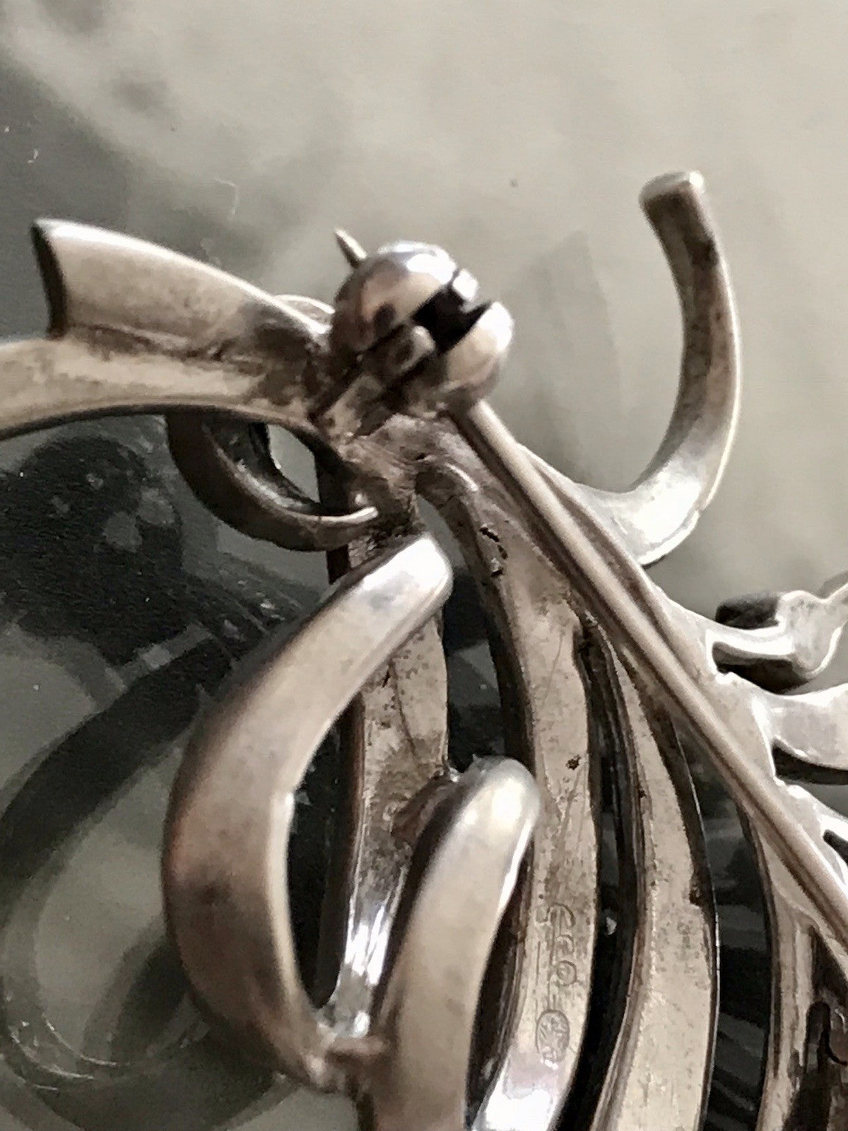 Antik Art Déco Edel prachtvoll Brosche Silber 835 Markasite