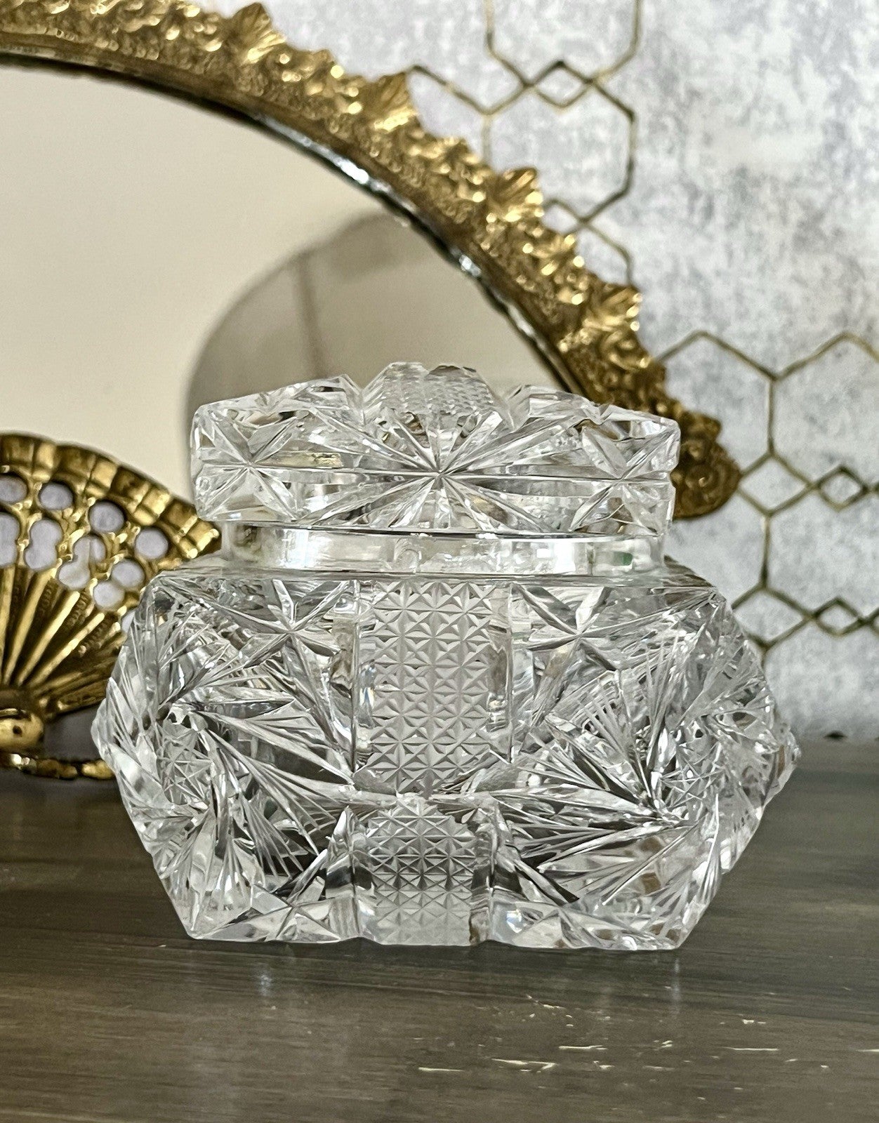 Antik Vintage Art Deco EDEL Glasdose Deckeldose Schatulle Kristallglas Schliff