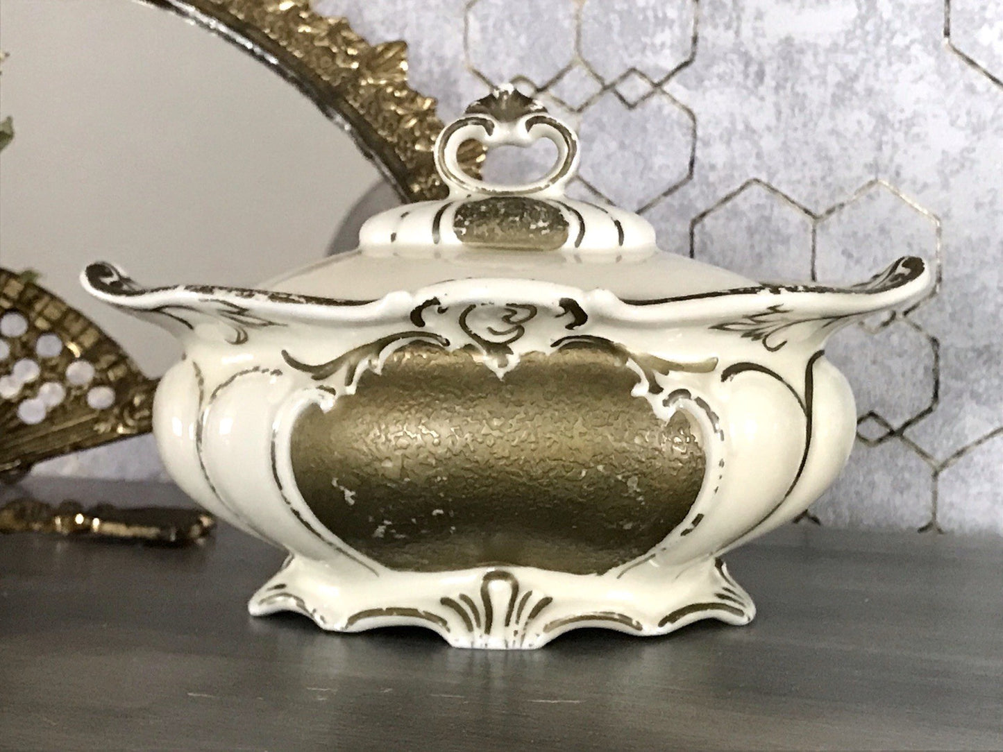 Antik Art Déco Porzellan Dose 02 Deckeldose Schatulle Bonboniere Neu-Tettau 1930