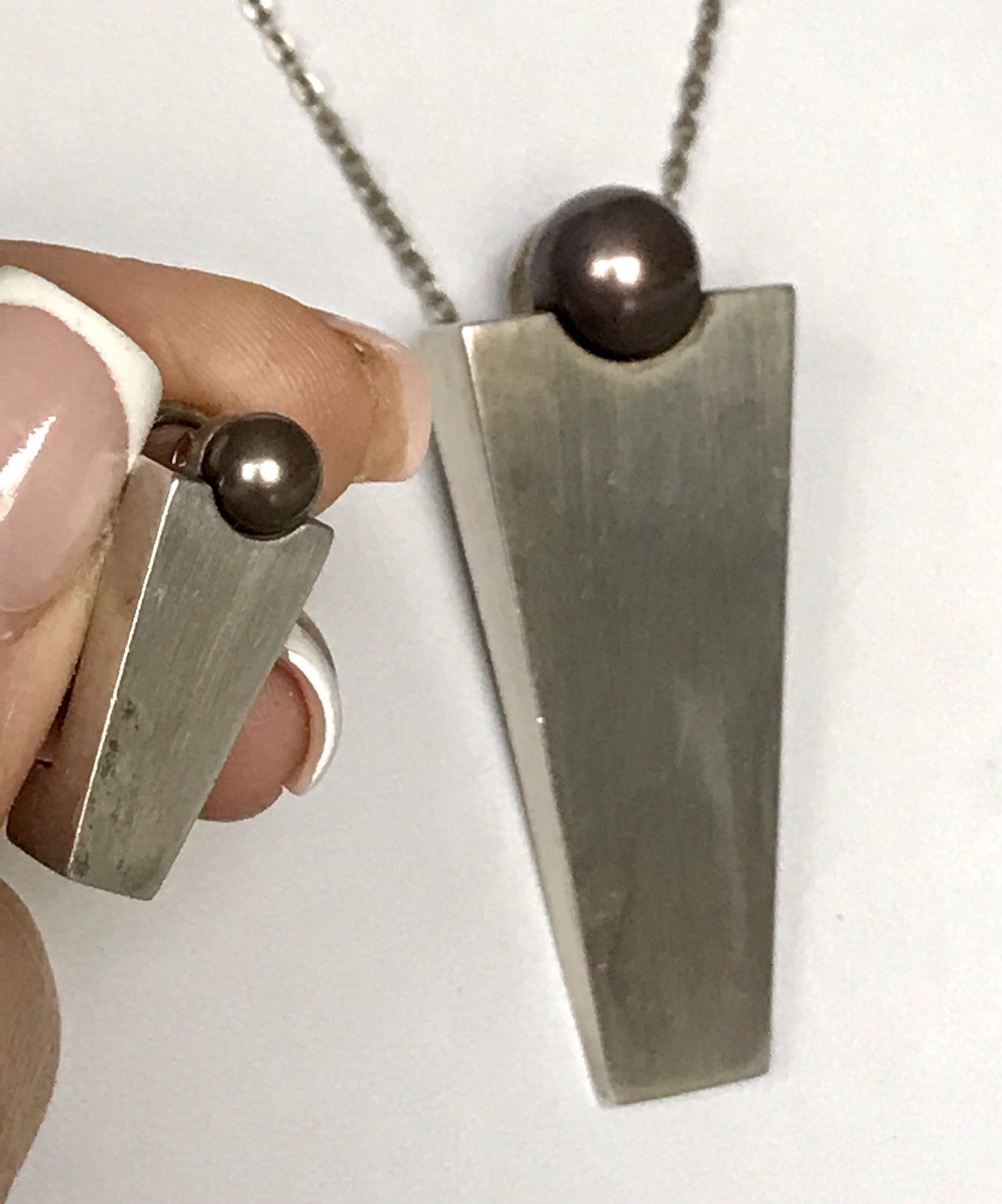 Damen Set Designer Schmuck Anhänger Ohrringe Silber 925 NW modernistisch Perle