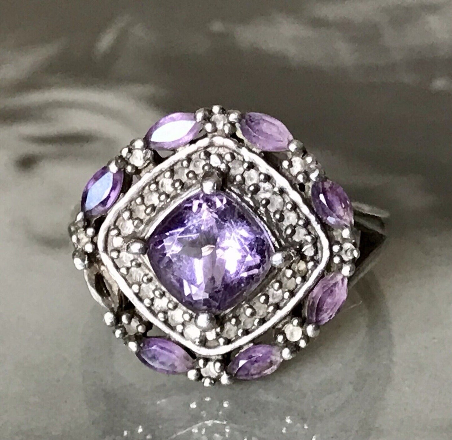 Antik Art Déco Edel DAMEN RING Silber 925 Amethyste Gr.57 58 18,1 18,5