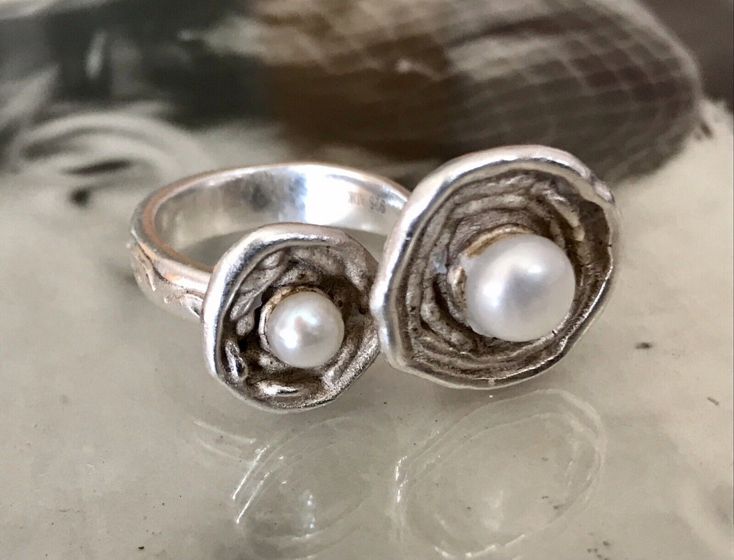 Vintage Modernist Designer DAMEN RING 925 Silber ADK Gr.58- 60 Perlen