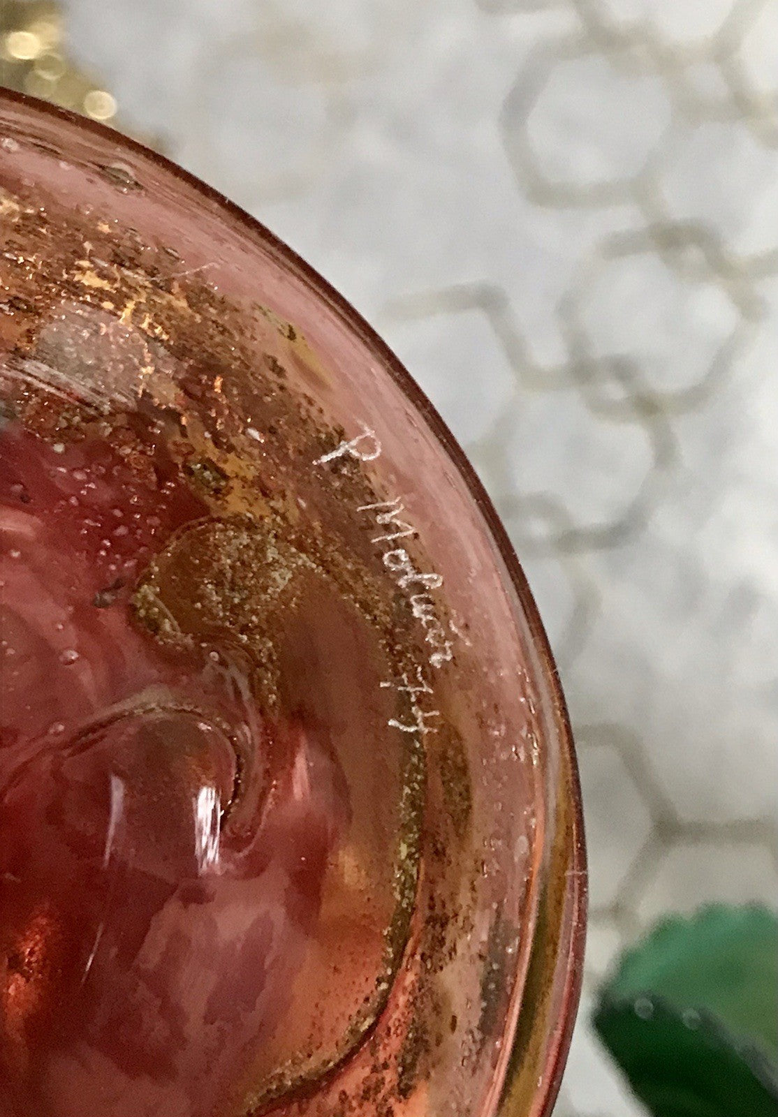 Vintage Pavel Molnār Glas Glaskunst Glasvase rot Faden Aufschmelzungen signiert