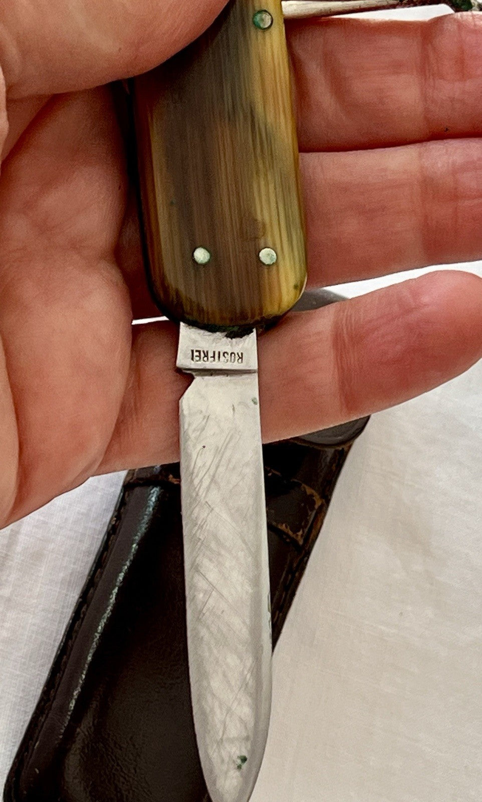 Antik Vintage Taschenmesser Klappmesser Jagdmesser Max Flus Remscheid Lederetui