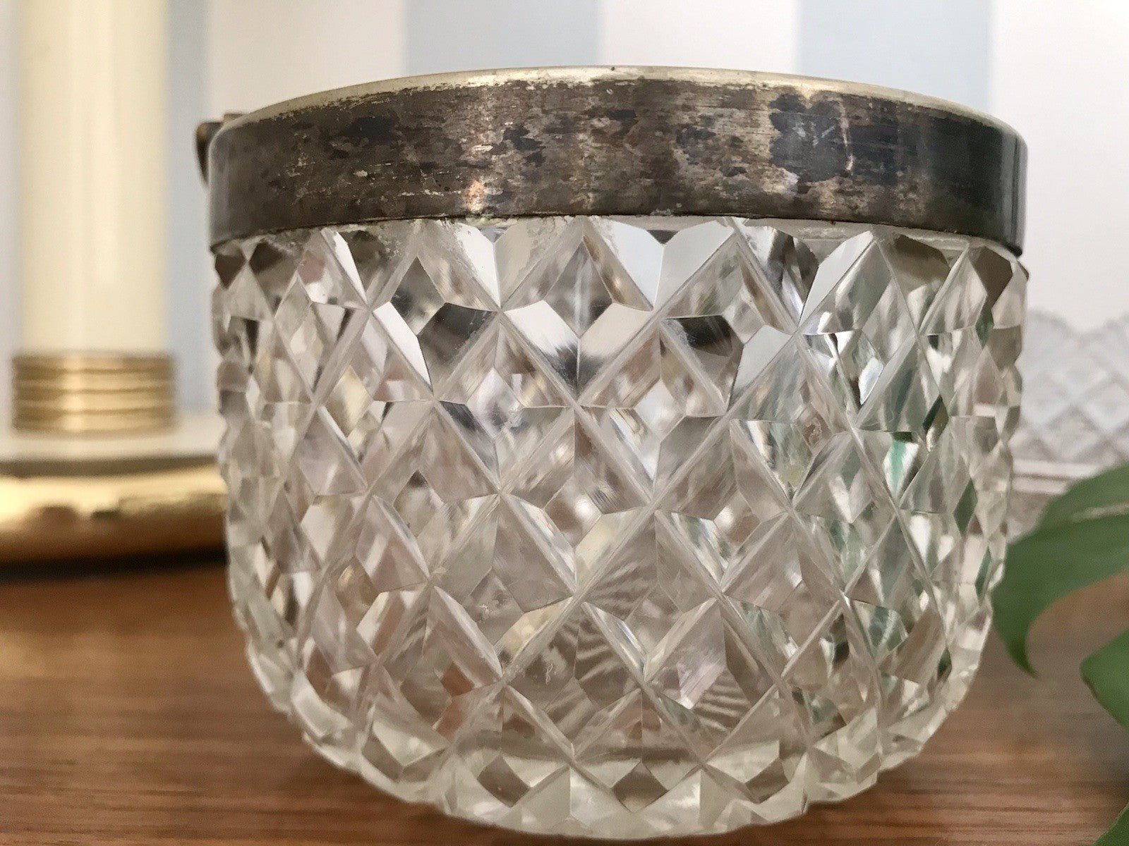 Antik Bonboniere Glasdose Dose Bleikristall edel Schliff Baccarat? versilbert