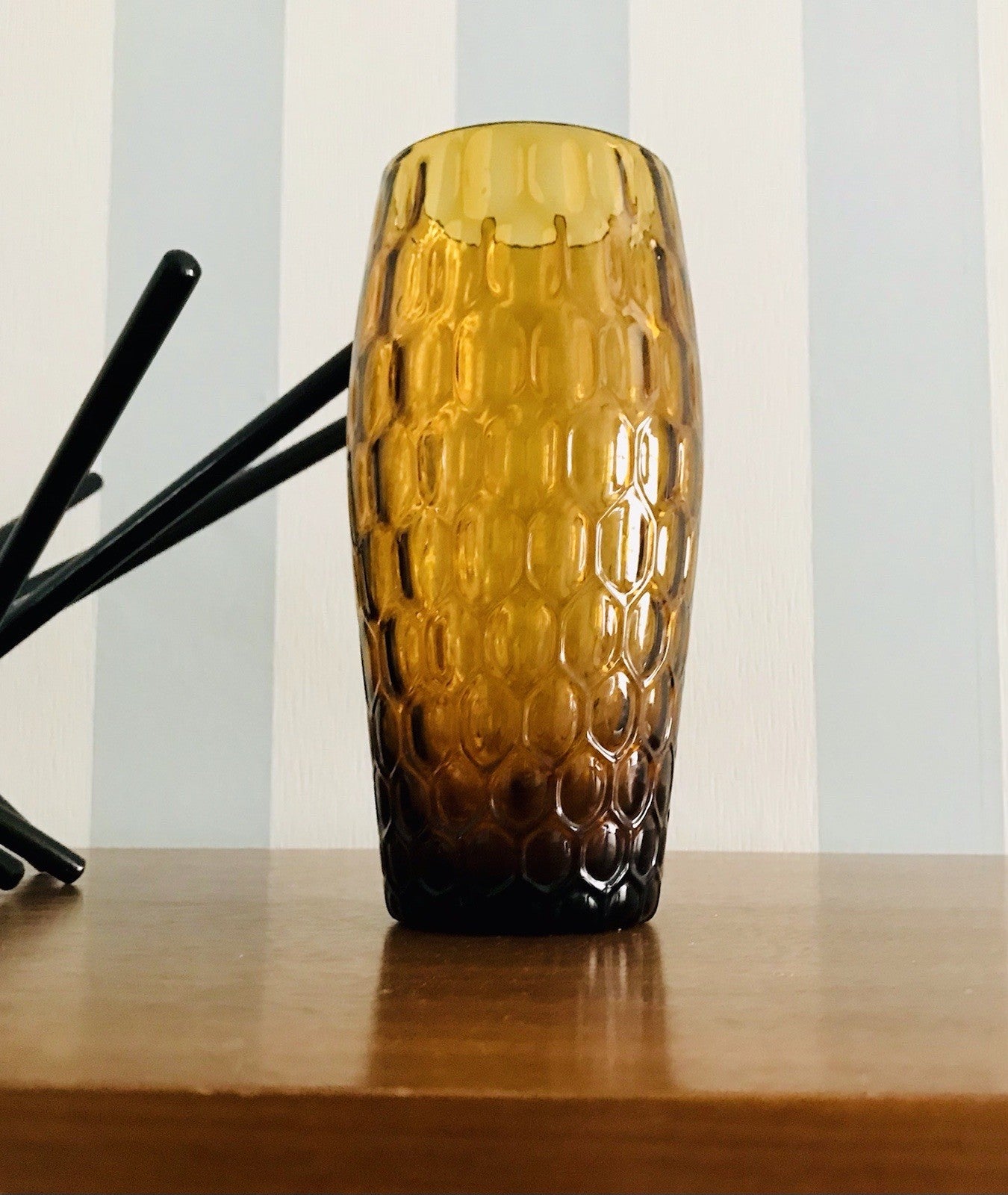 Vintage 60er Jahre MCM Glasvase Vase Glas Design Bernstein gelb Wabenmuster