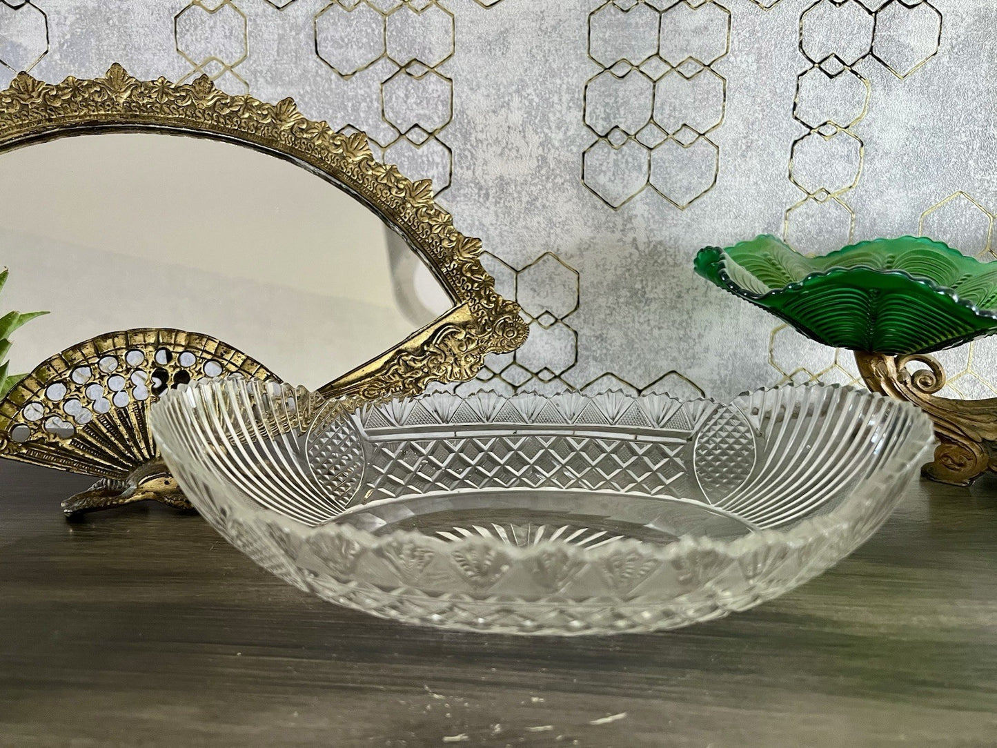 Antik Bleikristall Schale Glasschale Jardiniere Kristallglas Schiffchen Schliff