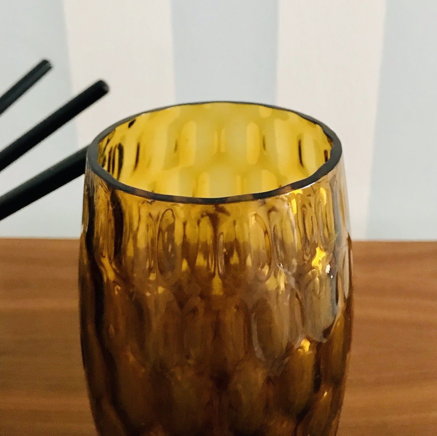 Vintage 60er Jahre MCM Glasvase Vase Glas Design Bernstein gelb Wabenmuster