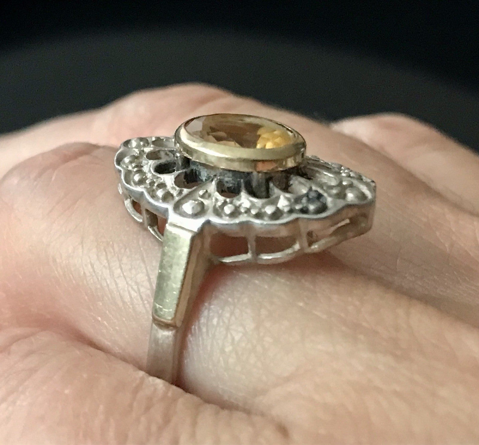 Antik Jugendstil Edel Damen Ring Citrin? Stein Silber 925~ Gr.60/61
