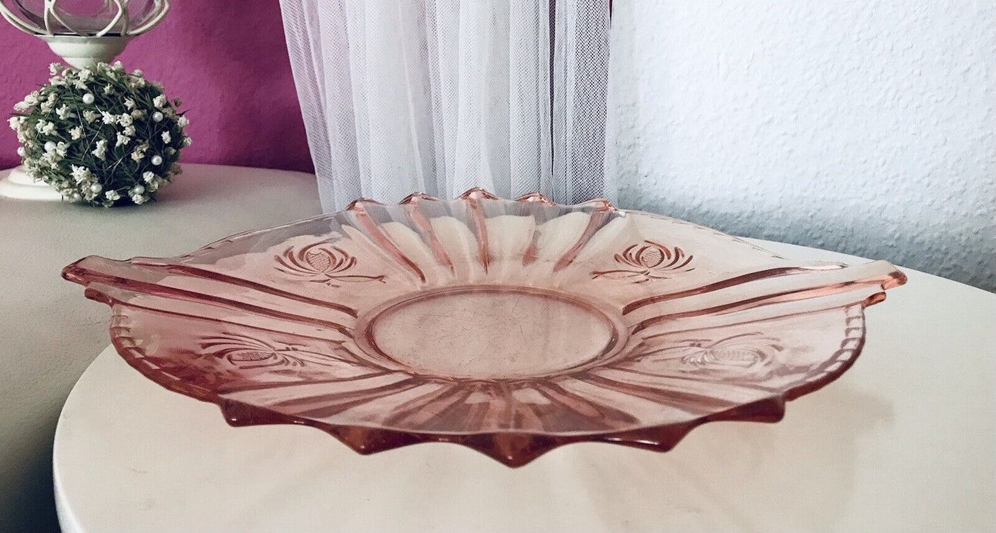 Rosalin Kuchenplatte Kuchenteller Art Déco Schale Pressglas Brockwitz Glasschale