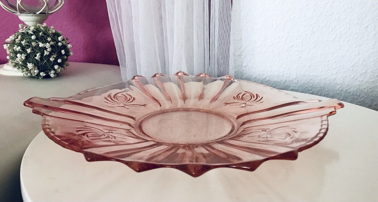 Rosalin Kuchenplatte Kuchenteller Art Déco Schale Pressglas Brockwitz Glasschale