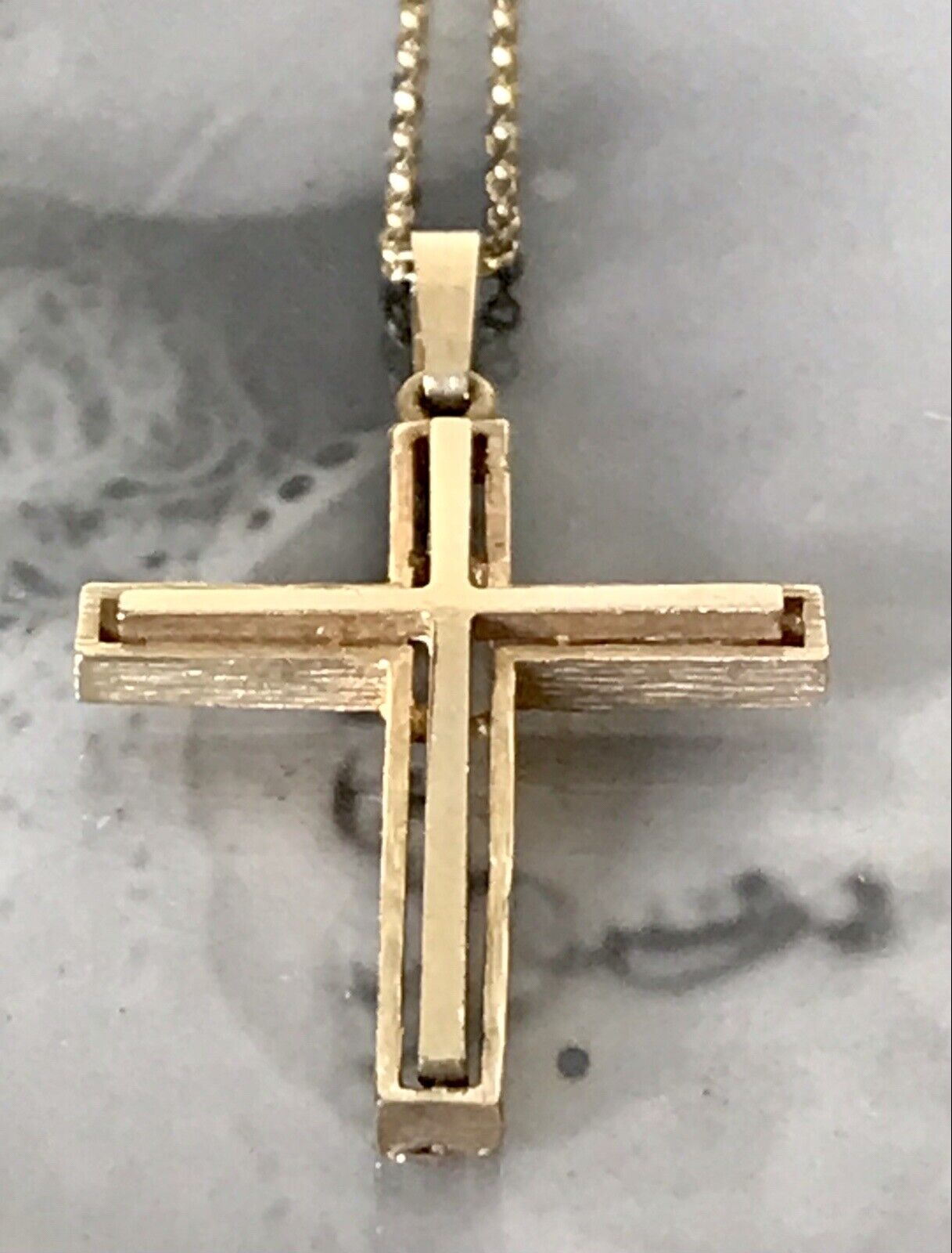 Alt Vintage Amerik. Doublè Halskette mit Kreuz Anhänger schön vergoldet schlicht