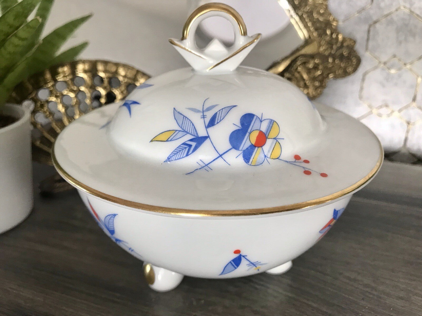 Antik Art Déco Porzellan Dose Deckeldose Schatulle Bonboniere Ullersricht Weiden