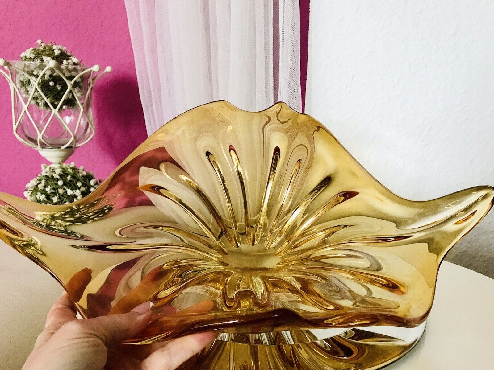 Vintage GROß 60er Somerso Murano Schale Glas Gelb Überfangglas Erscheinung