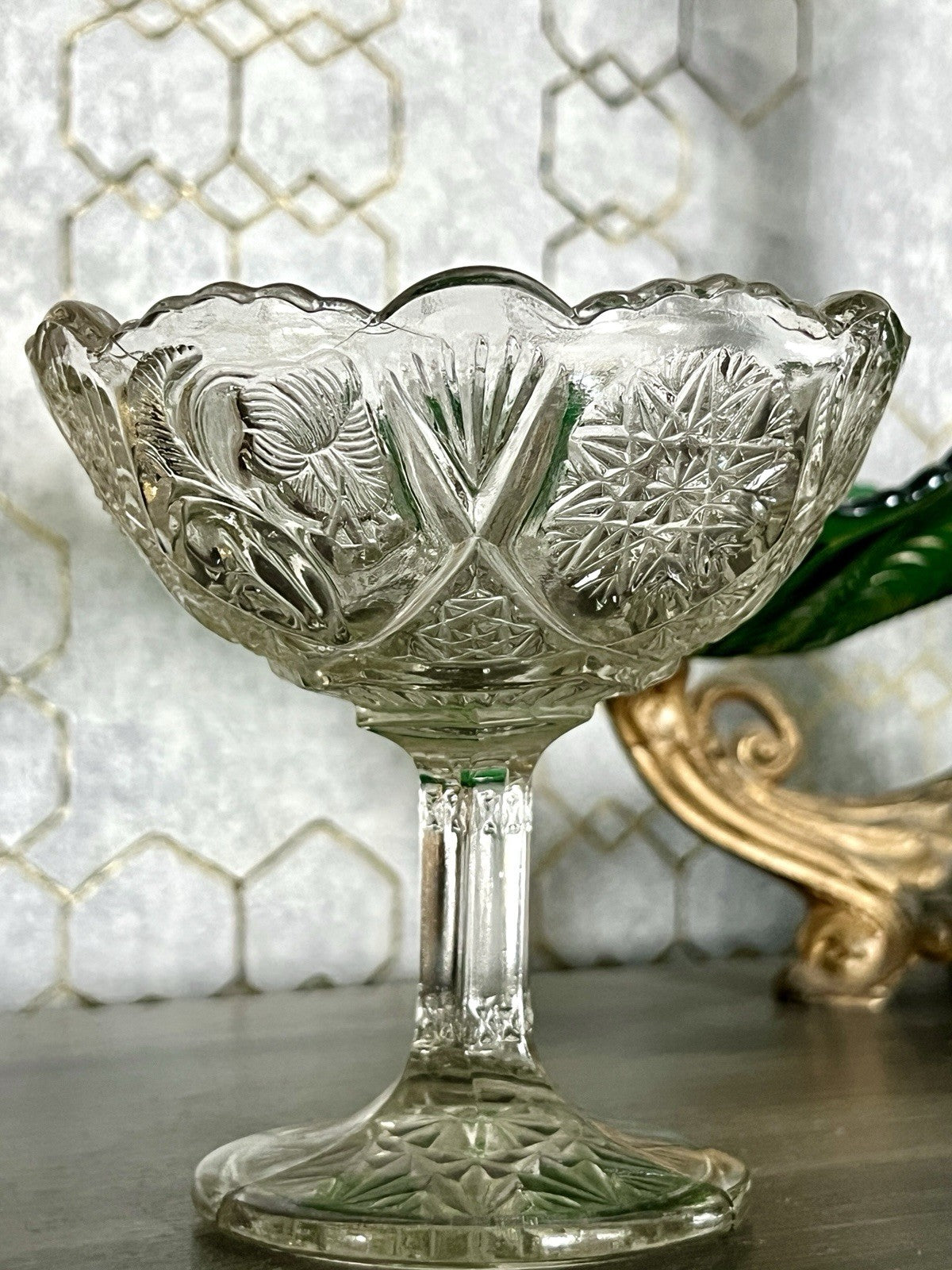 Antik Jugendstil Pressglas Glas Fußschale Schale Zuckerschale