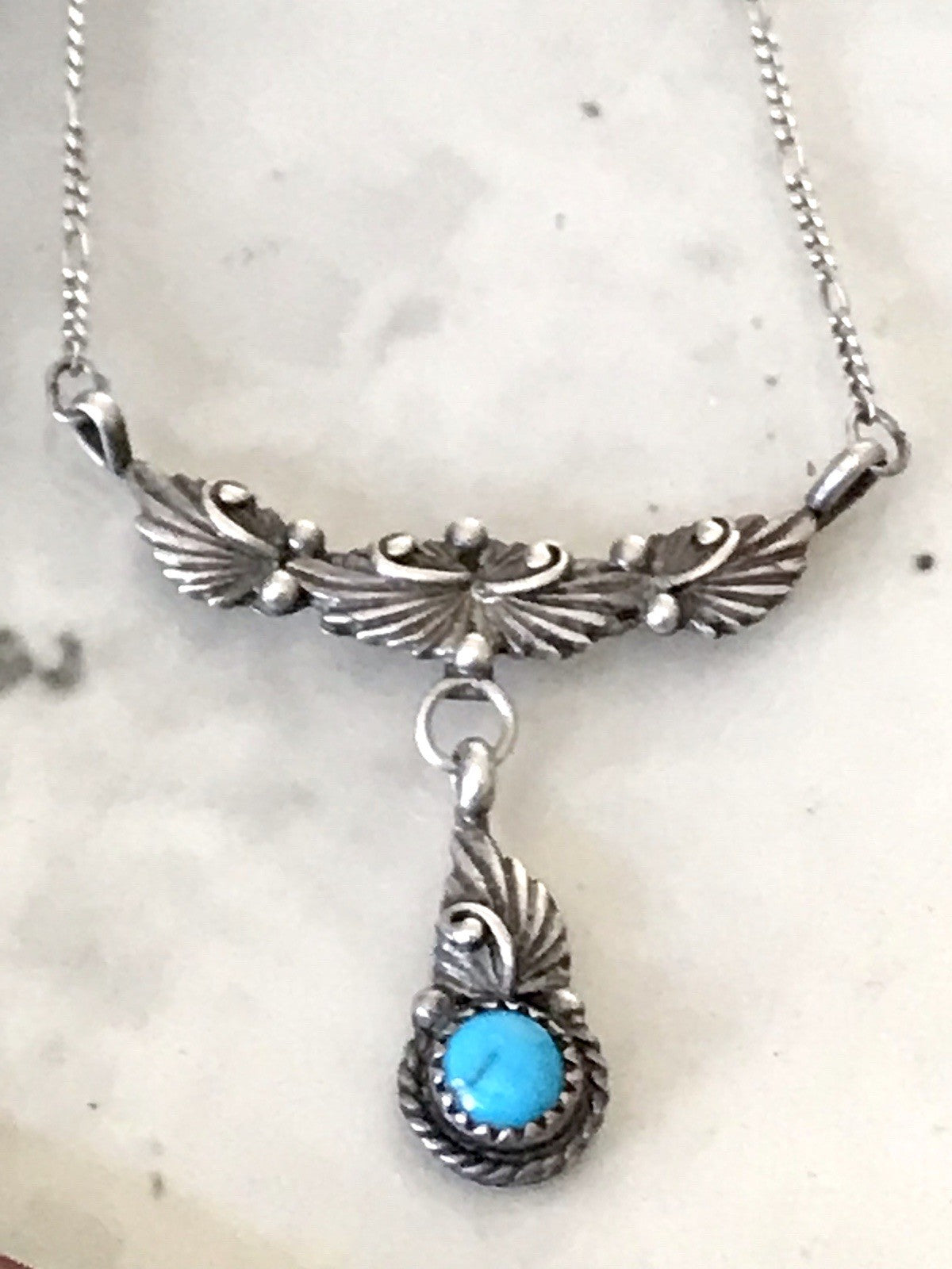 Antik alt 925 Sterling Silber Collier Halskette Türkis