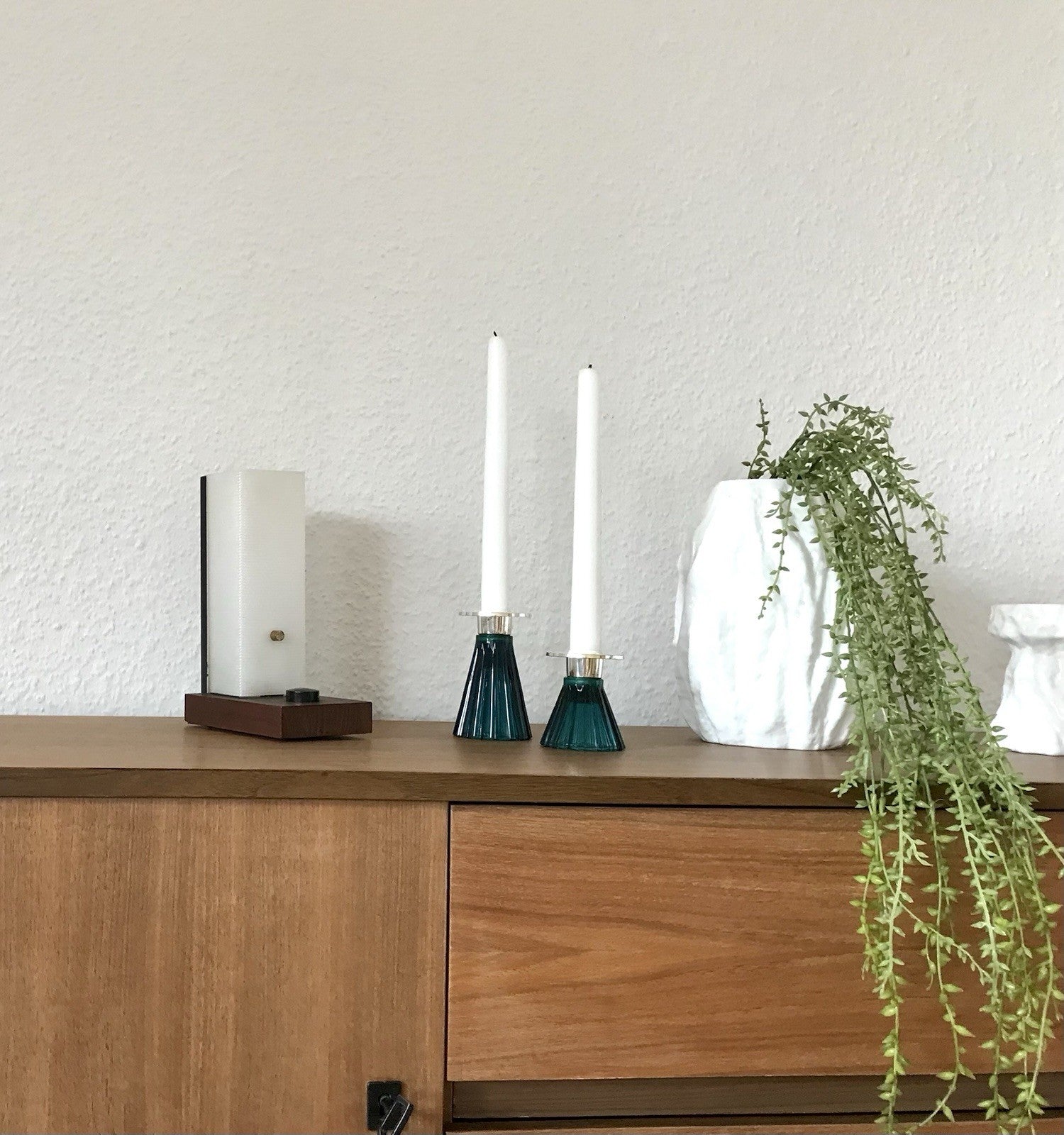 Vintage alt WMF 2 Leuchter Glas türkis versilbert Wagenfeld Ära