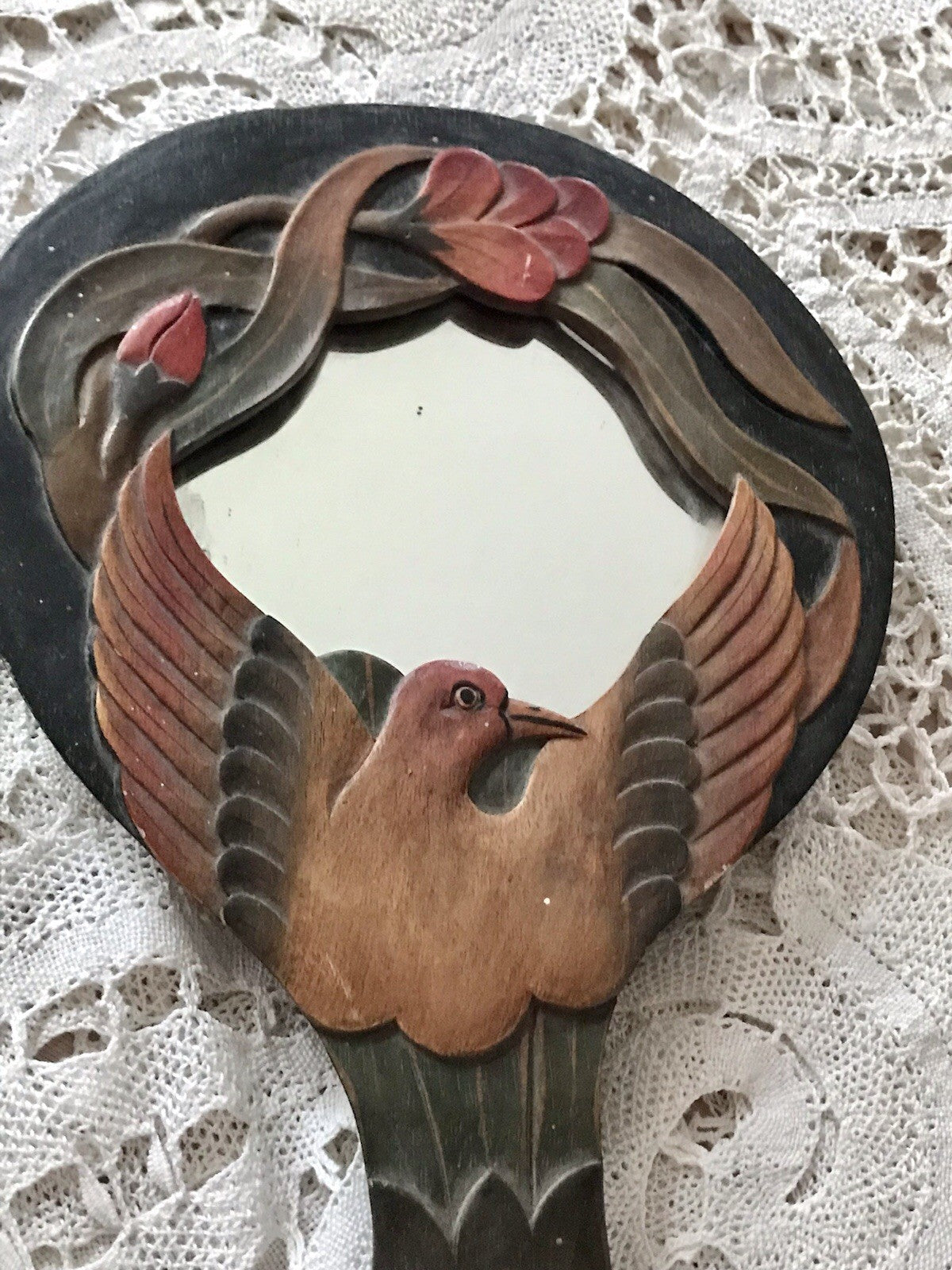 Antik? Vintage Spiegel Handspiegel Holz geschnitzt in Jugendstil gearbeitet