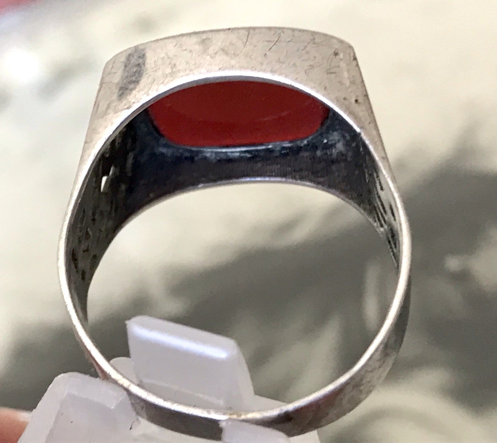 Antik alt Vintage Art Déco Herren RING Siegelring Karneol 835 Silber Gr.63