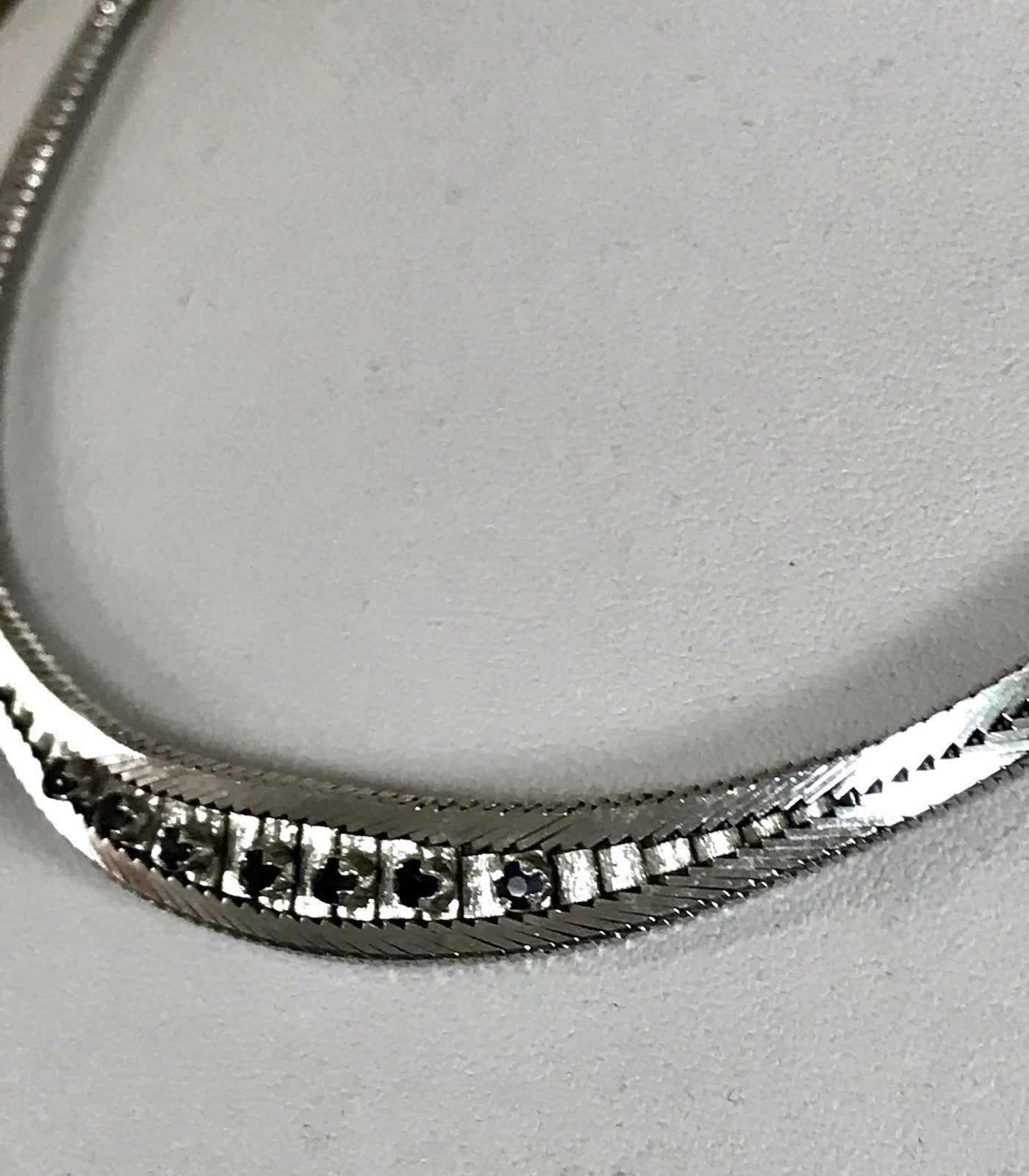 Antik Edel Art Déco 835 Silber Collier rhodiniert Halskette blaue Steine Armband