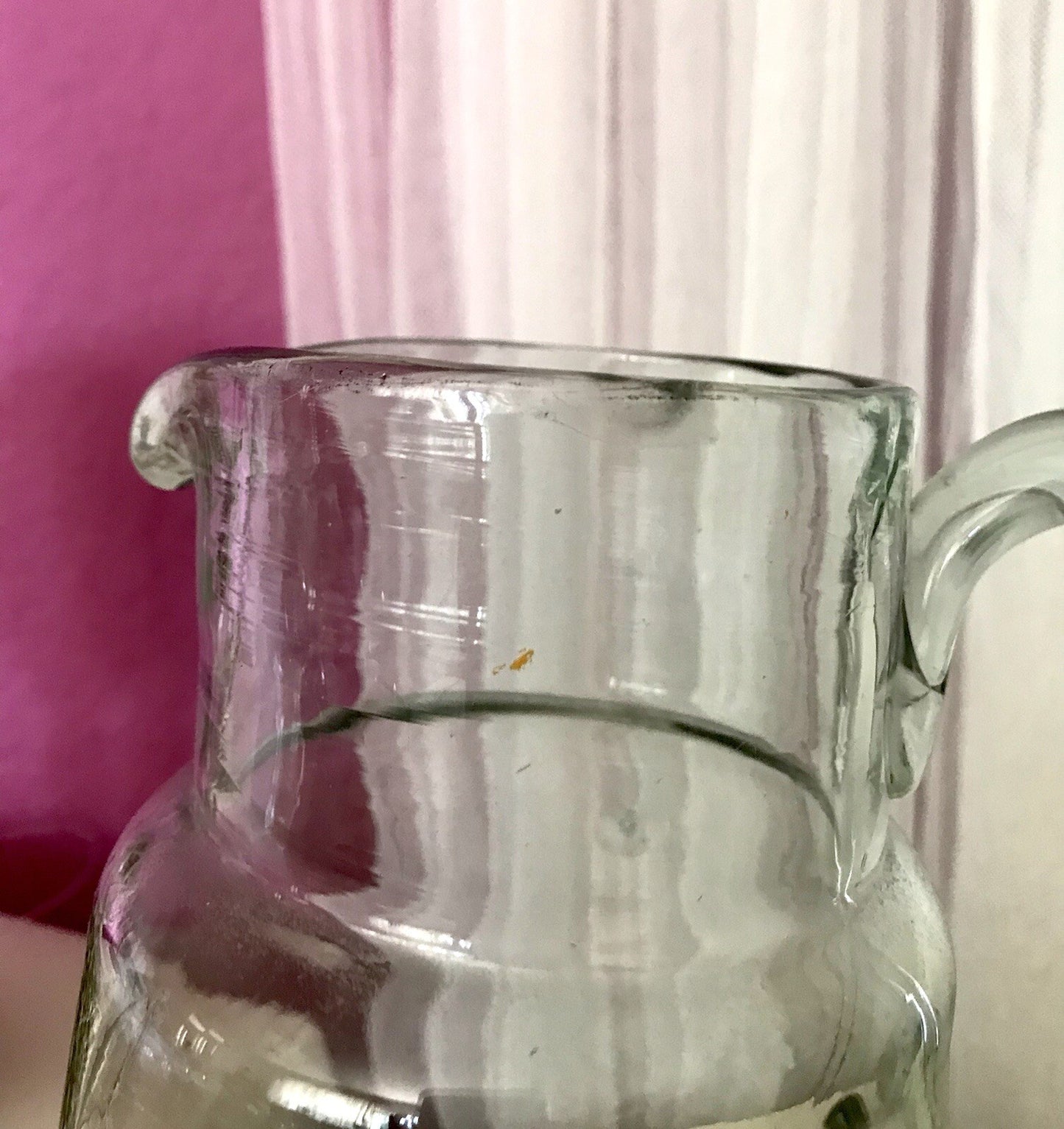 Antik groß Krug Glas Karaffe Kanne Wasserkrug Glas mundgeblasen light türkis