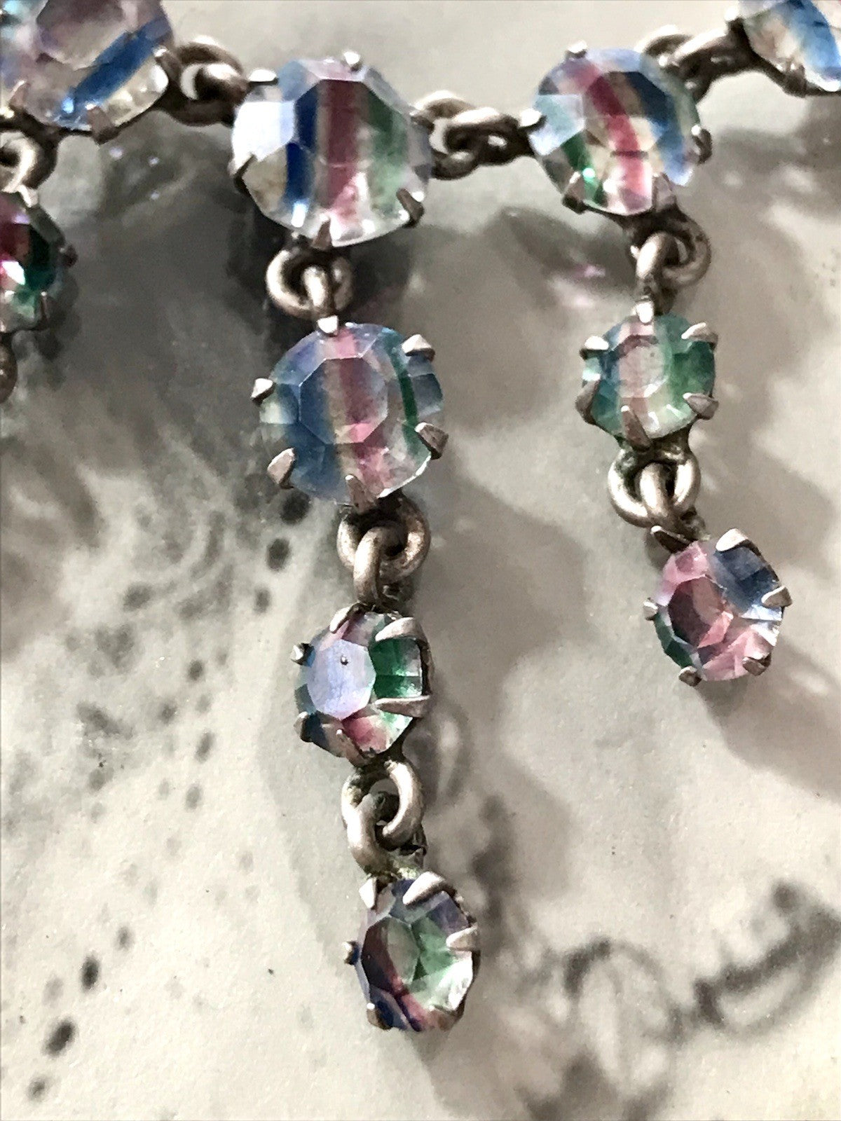 Antik Edel Art Déco 925 Silber Collier Halskette Rheinkiesel