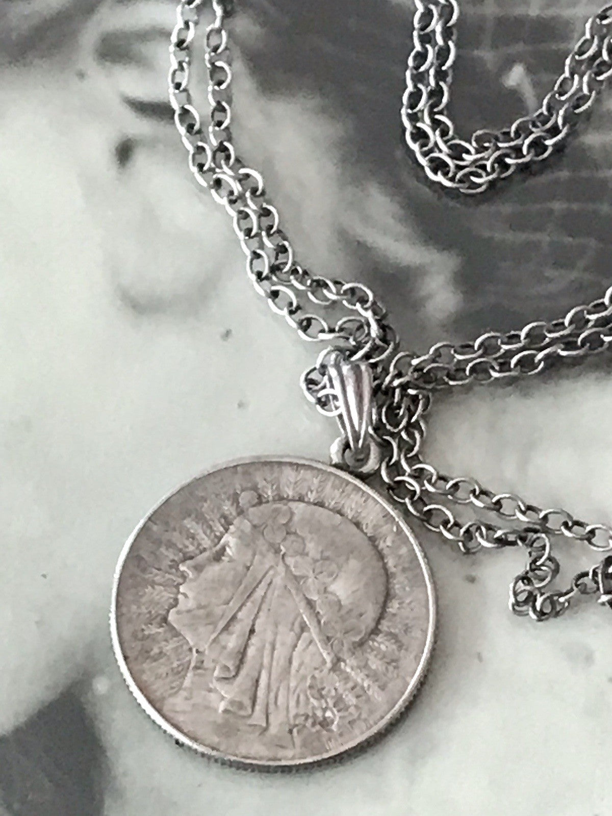 Antik Halskette Münze Jadwiga Polen 1933 Anhänger Kettenanhänger Silber 835