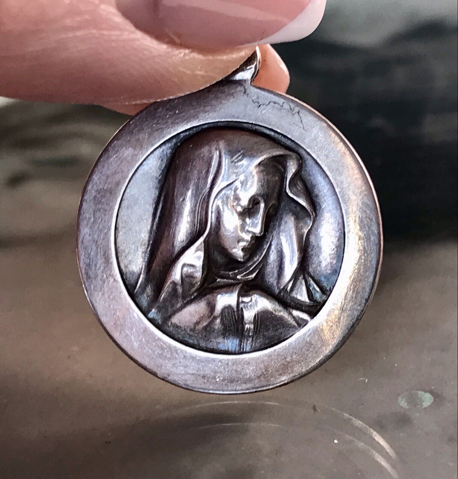 Antik Edel Anhänger Kettenanhänger Silber christlich Maria Mutter Gottes