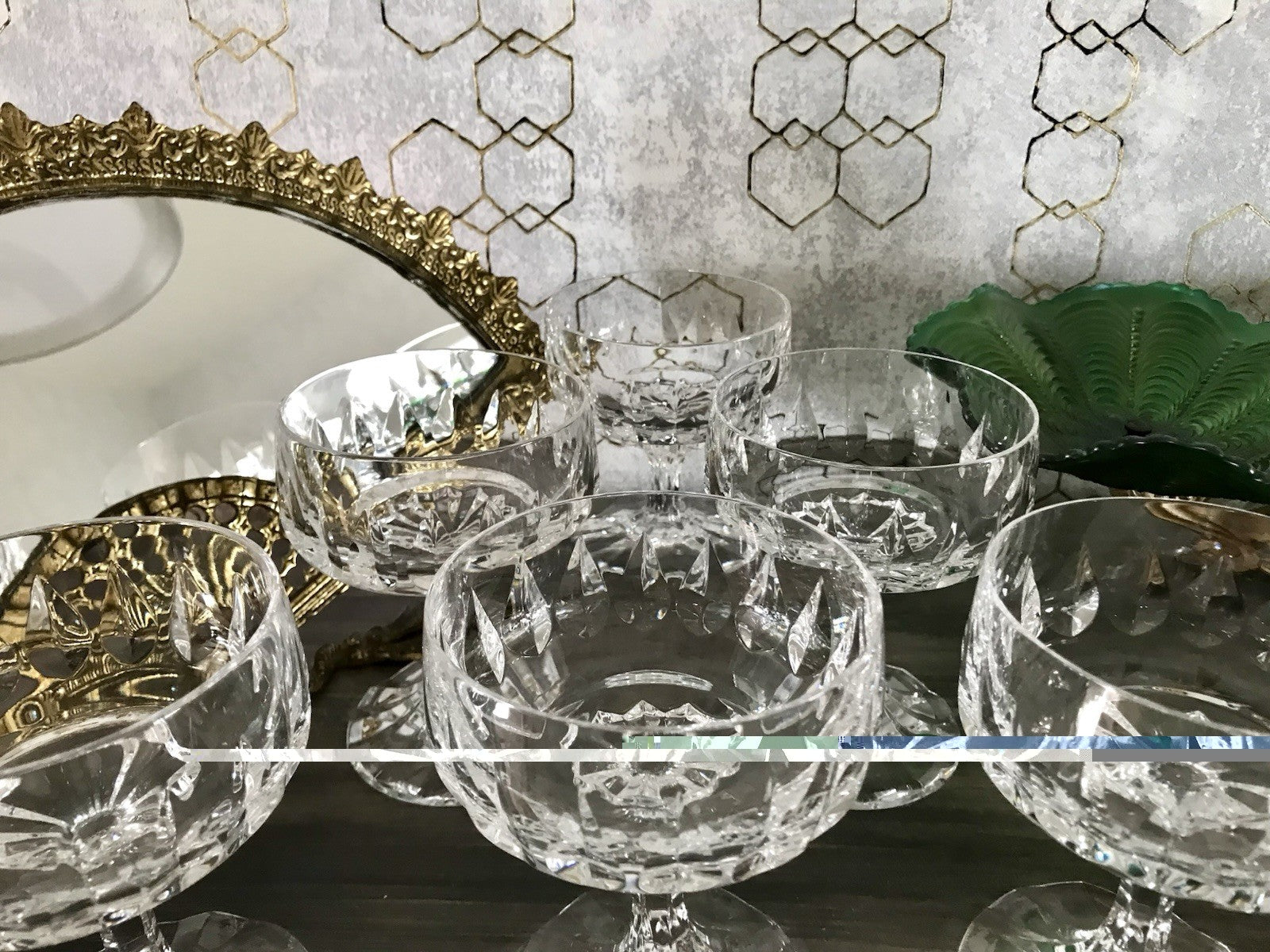 Vintage 6x Champagnerschalen Sektschalen Kristallglas Schliff Bleikristall
