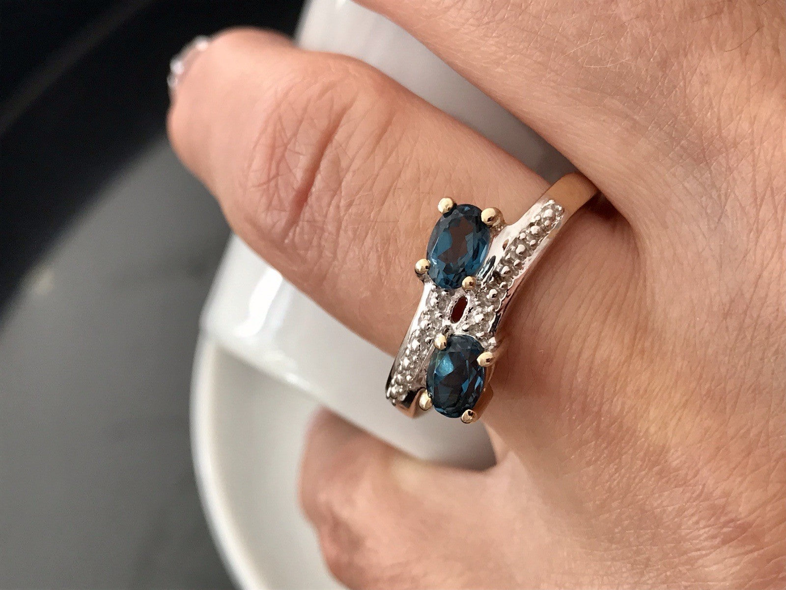 Vintage Ring blaue Steine Saphire?  Silber 925 vergoldet ~Gr.60