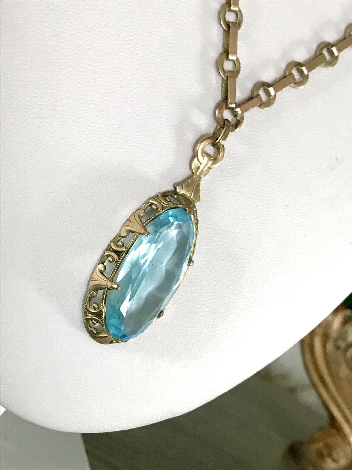 Antik Jugendstil Collier Halskette blauer Stein Anhänger Amerik. Doublè  A. Daub