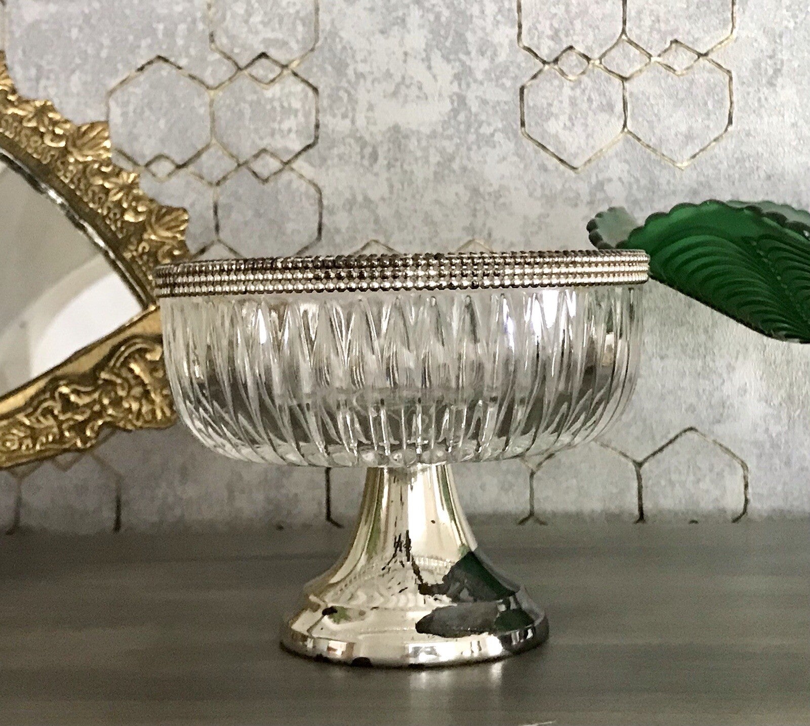 Vintage Glasschale Fußschale  Schale Glas versilberte Montur Kristallglas?