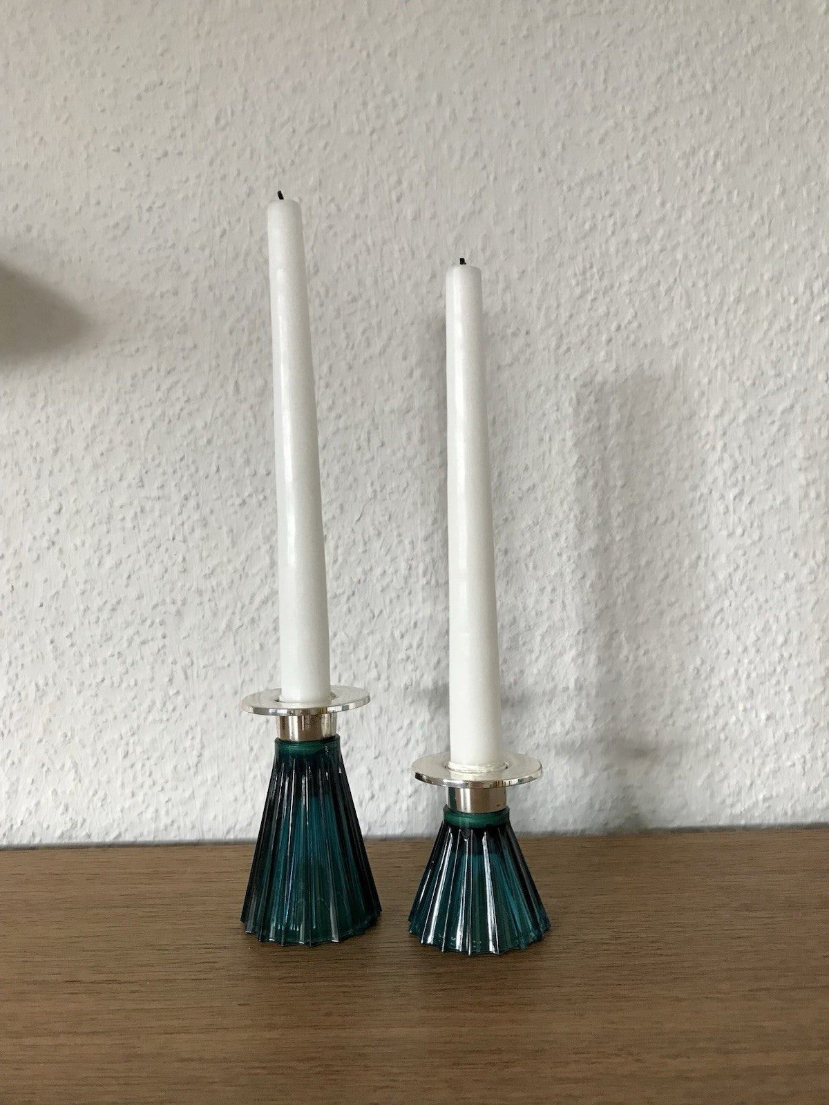 Vintage alt WMF 2 Leuchter Glas türkis versilbert Wagenfeld Ära