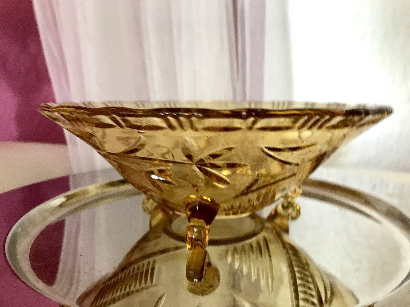 Antik gelb Art Déco 1 kleine Schale Pressglas Glasschale 3füßig So Schön!
