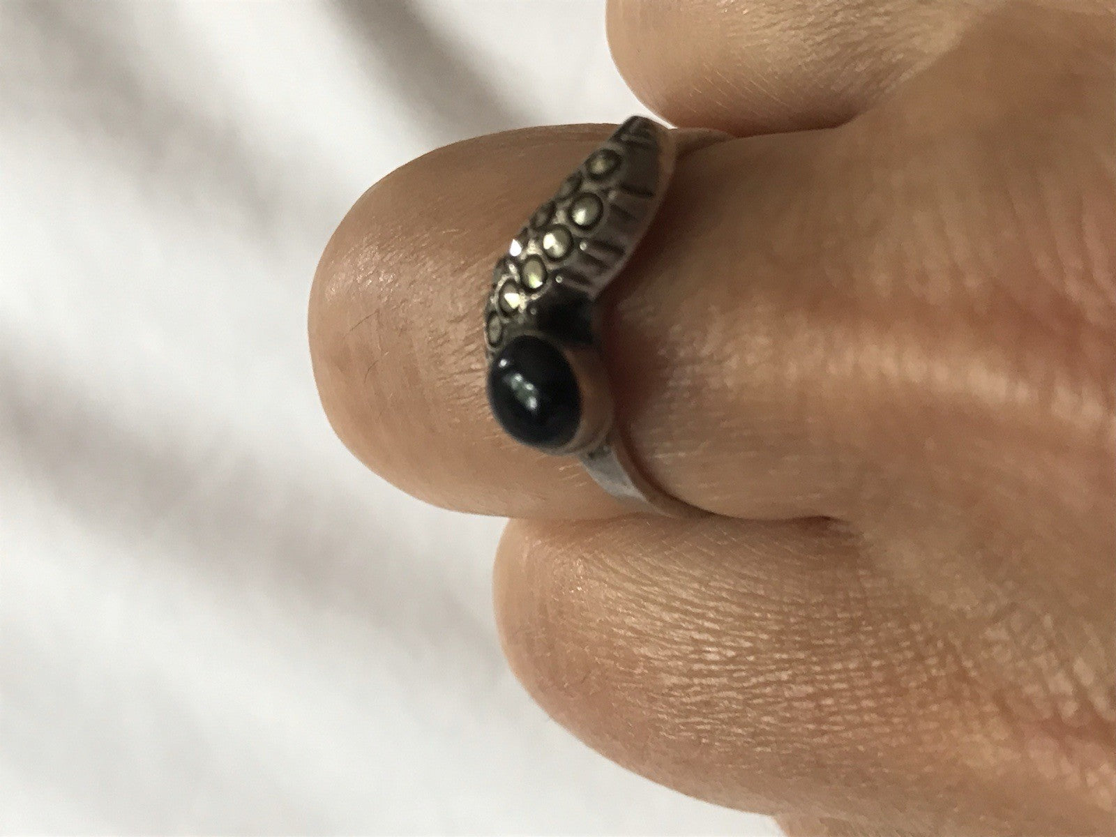 Antik? alt Art Déco Edel Onyx Markasite DAMEN RING Silber 925 Gr.57