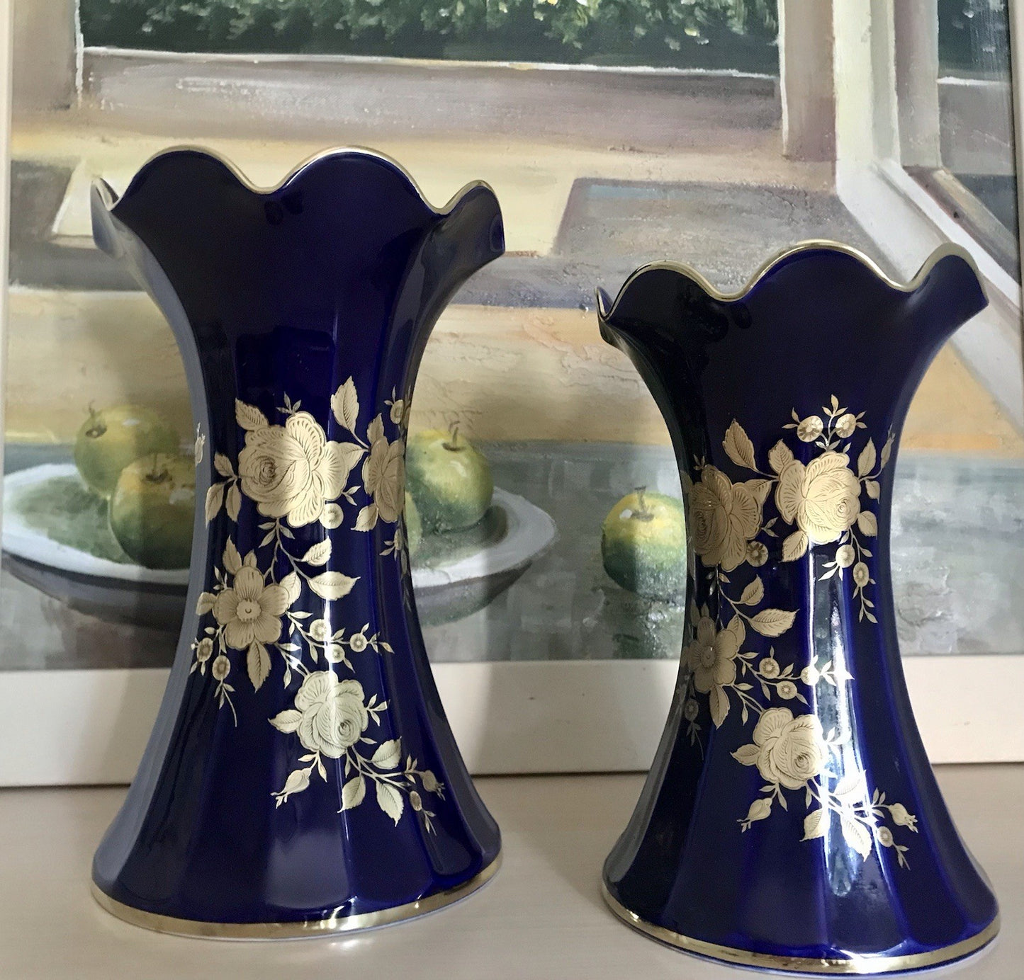 Vintage Alt 1 Porzellan Prunkvase Vase Echt Kobalt Golddekor