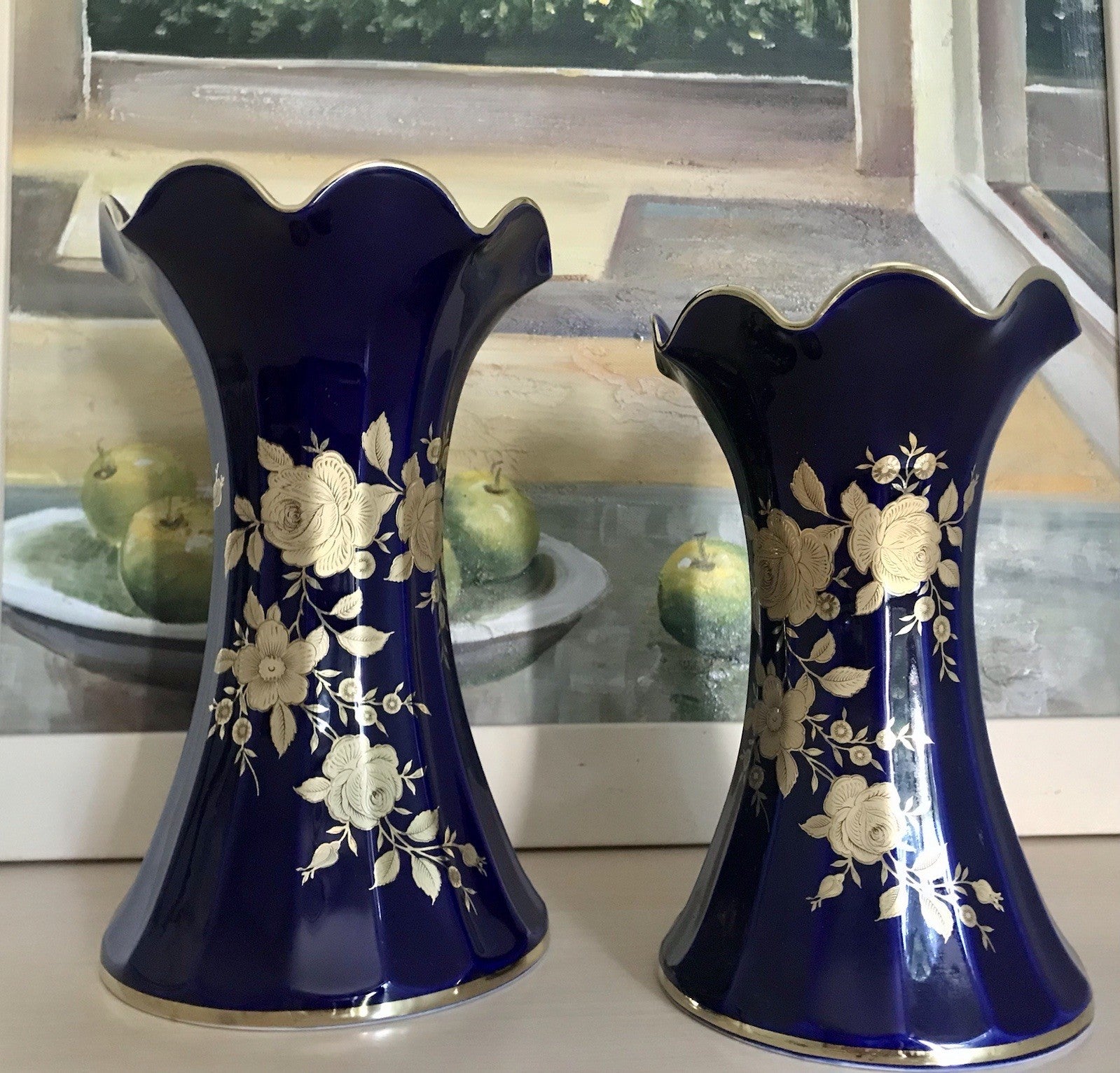 Vintage Alt 1 Porzellan Prunkvase Vase Echt Kobalt Golddekor