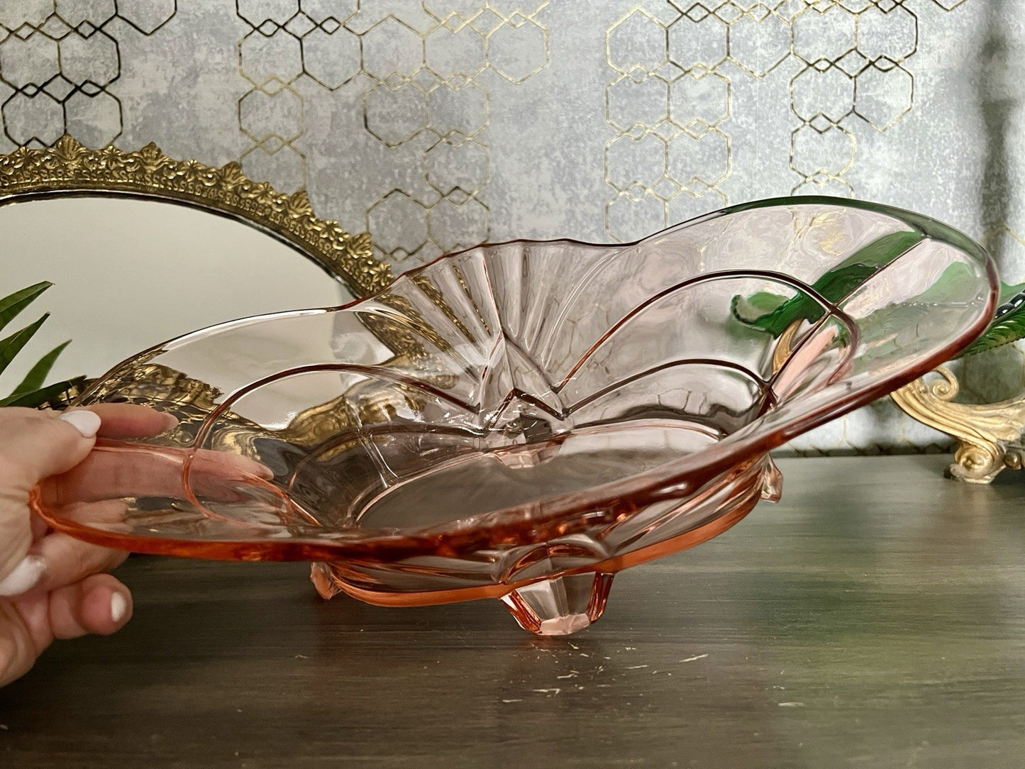 Antik Jardiniere Brockwitz Rosalin Rosa Art Déco Schale Pressglas Glasschale
