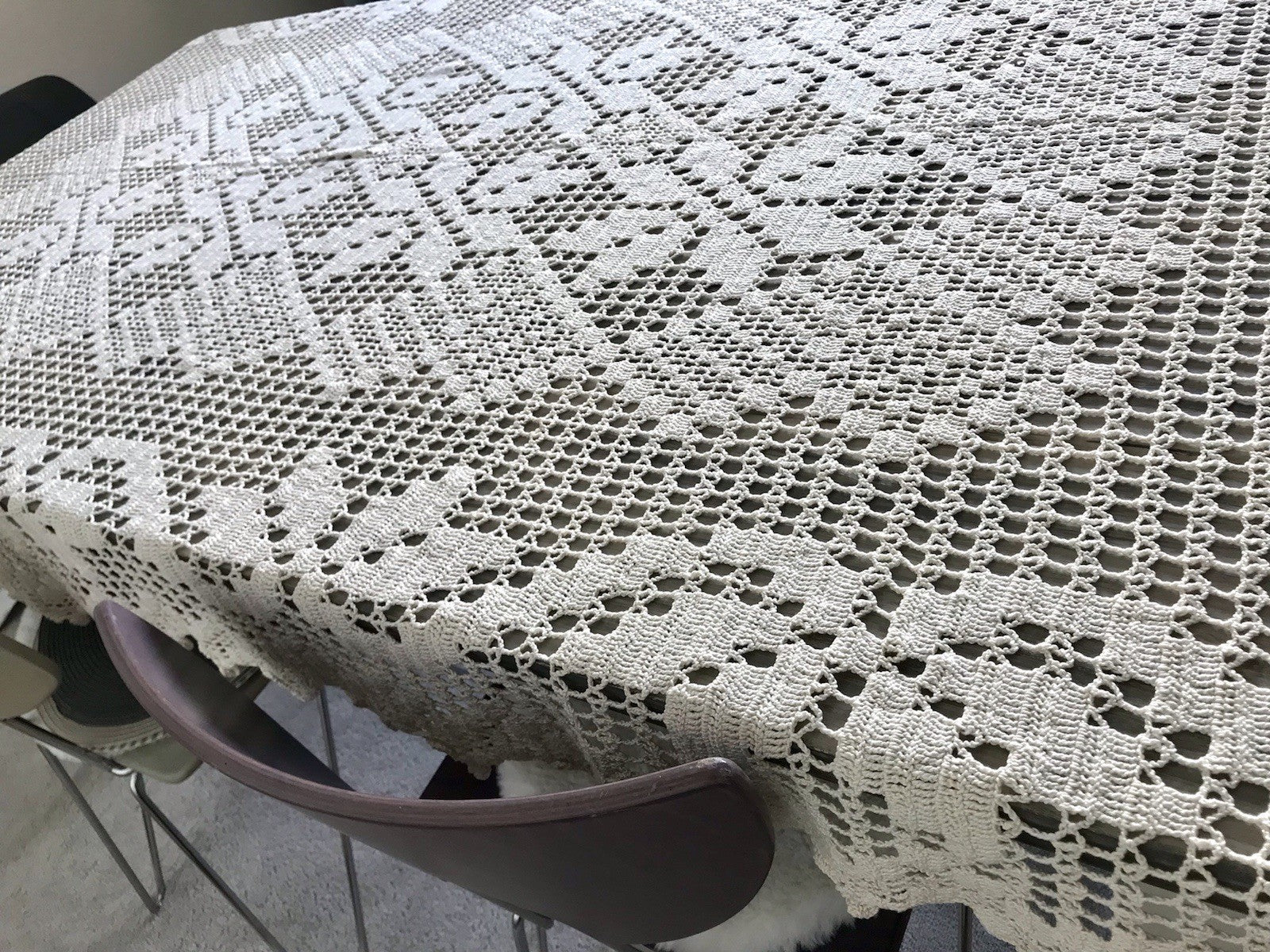 Antik Häkelspitze Tischdecke gehäkelt Creme Baumwolle Spitze Landhaus 170x145