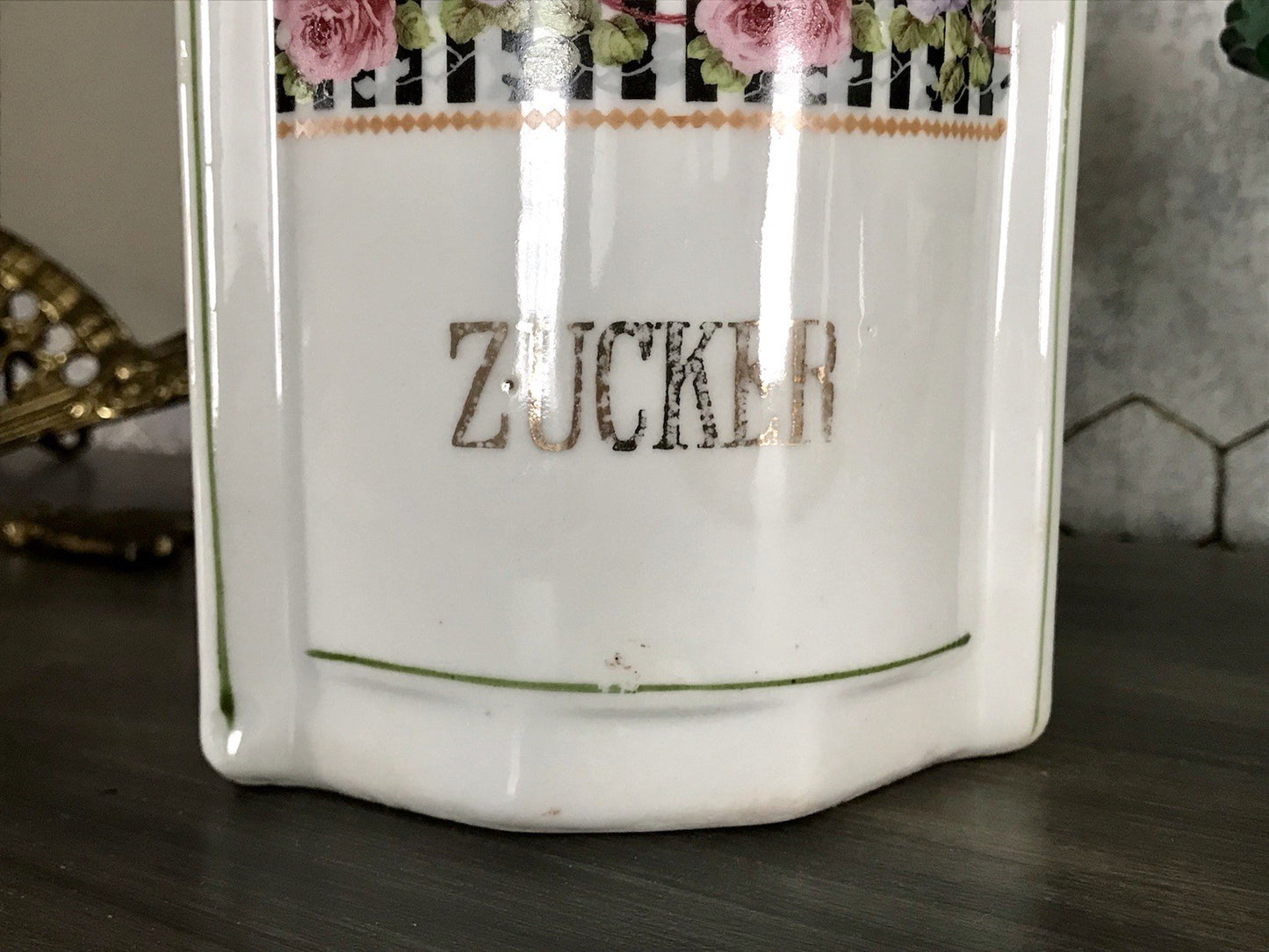 Antik Porzellan Dose Vorratsgefäß Vorratsdose Zucker Rosen Jugendstil Art Déco