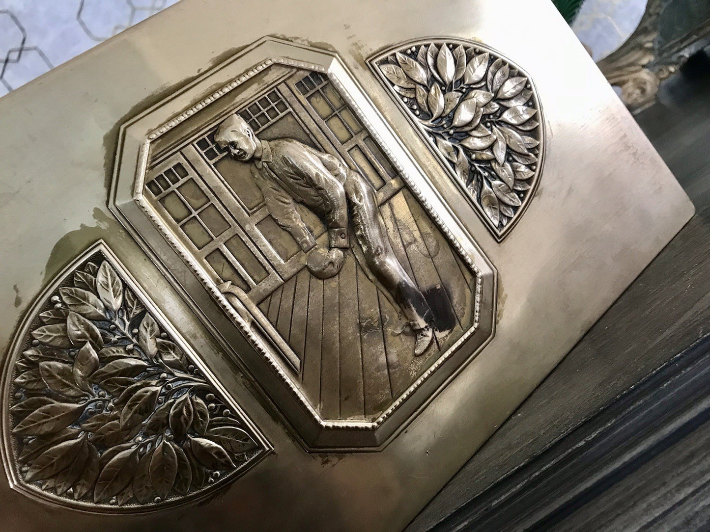 Antik WMF Jugendstil Messing Schatulle Zigarrendose Dose wunderschön Kegelklub