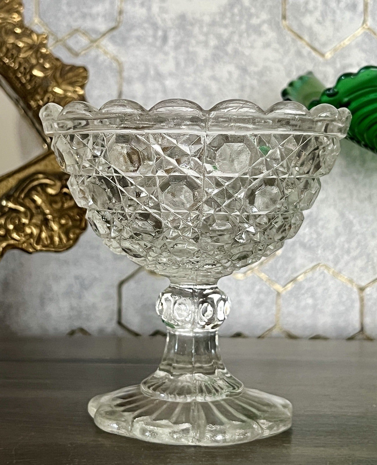 Antik Jugendstil Art Déco Pressglas Glas Fußschale Schale Zuckerschale