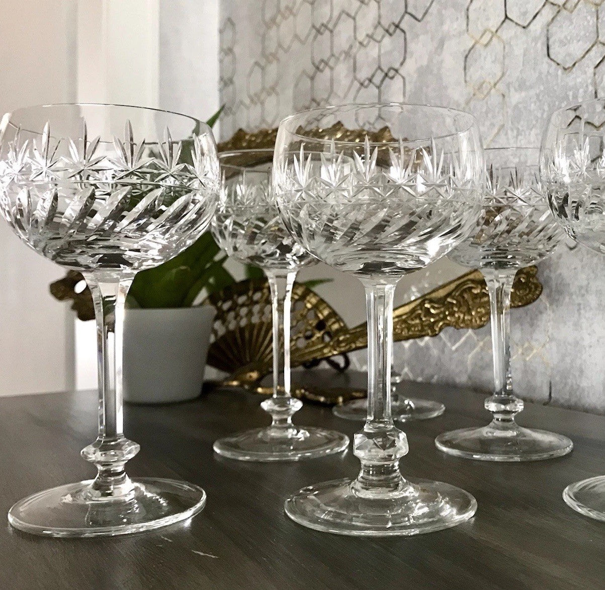 Antik Art Déco 5 Weingläser Gläser Schliff Kristallglas Edel Schön Treviris V&B