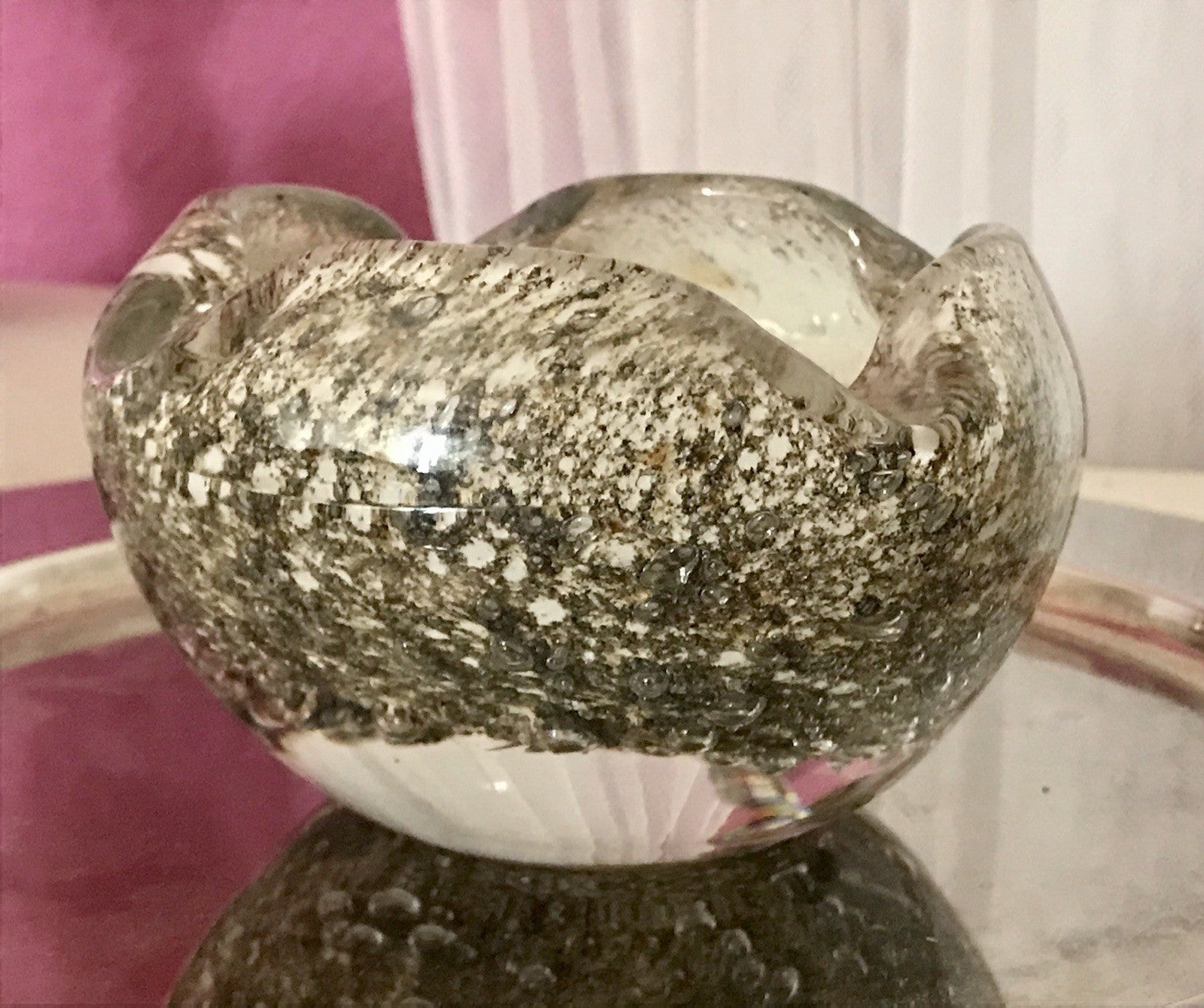 Murano 60er 70er Jahre Schale grau beige weiß So Schön! Schaum Luftblasen