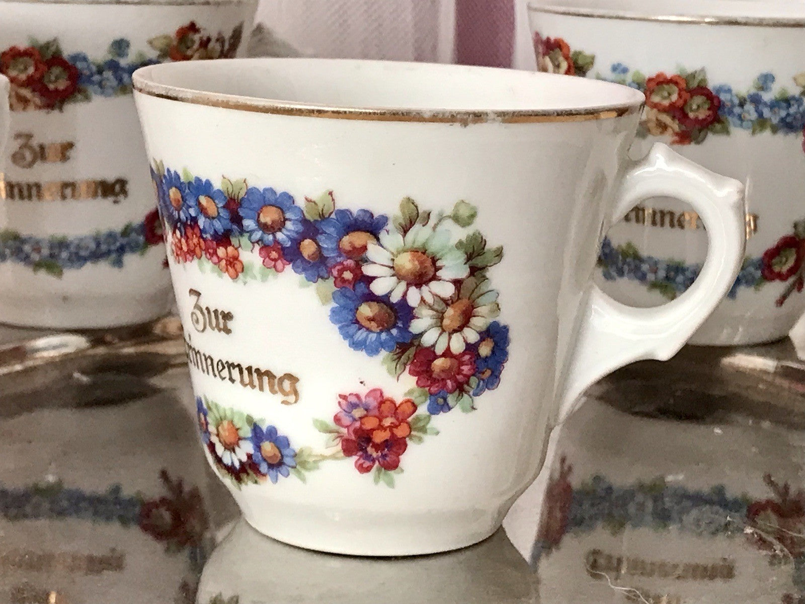 Antik Art Déco Porzellan 5x Kaffeetasse Tasse Reinecke Zur Erinnerung
