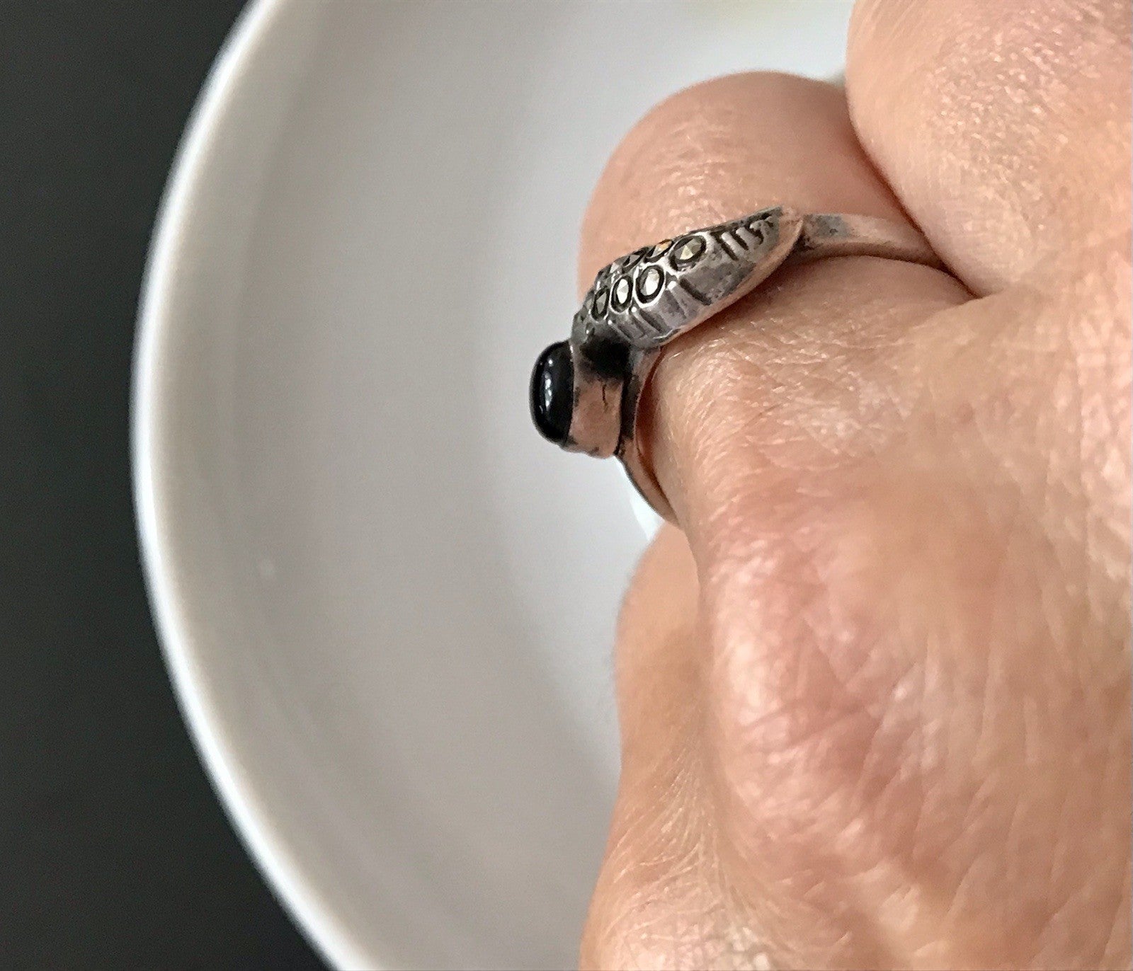 Antik? alt Art Déco Edel Onyx Markasite DAMEN RING Silber 925 Gr.57