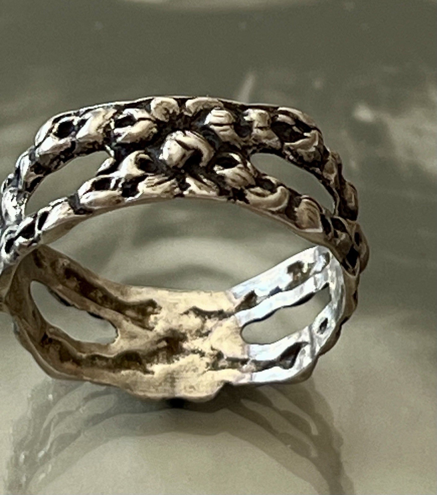 Antik Jugendstil Art Déco Bandring RING 800 Silber Gr.66 67 Durchbruchmuster