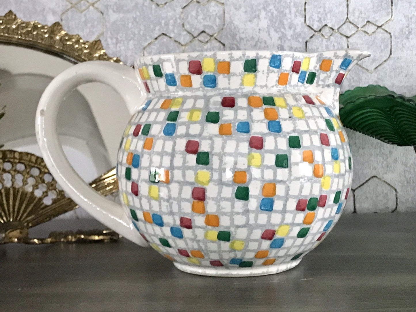 Antik alt Keramik Kanne Krug Schramberg? Dekor Coktail