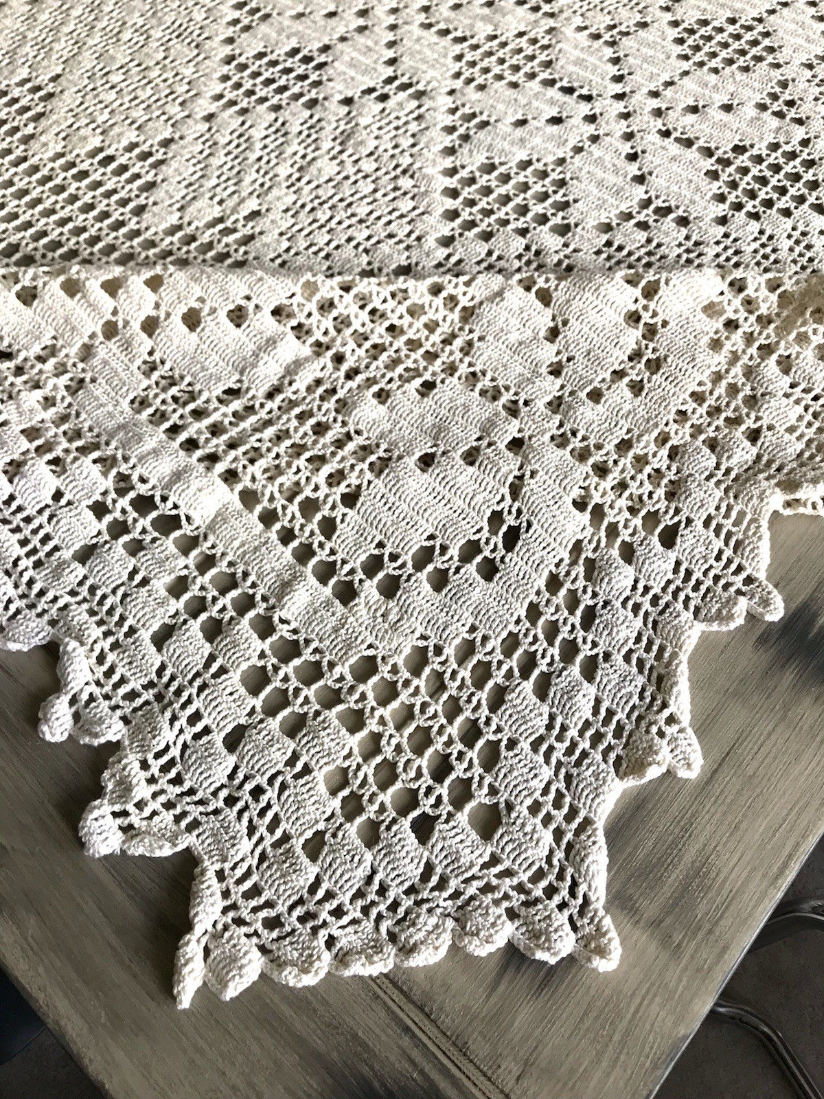 Antik Häkelspitze Tischdecke gehäkelt Creme Baumwolle Spitze Landhaus 170x145