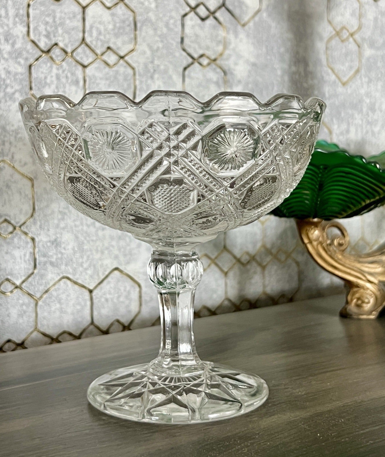 Antik Jugendstil Art Déco Pressglas Glas Fußschale Schale Zuckerschale groß